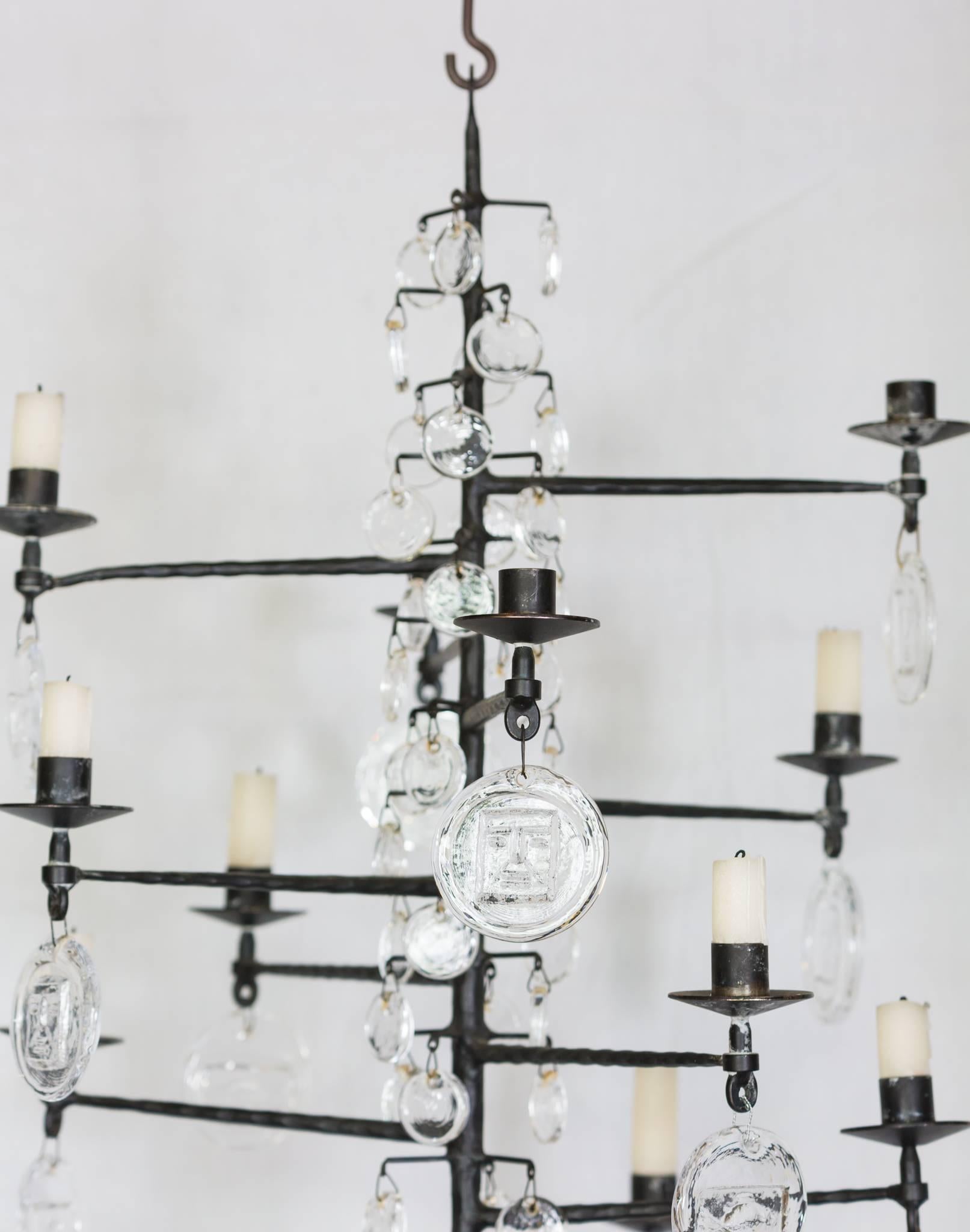 Swedish Iron and Glass Chandelier by Erik Hoglund 4