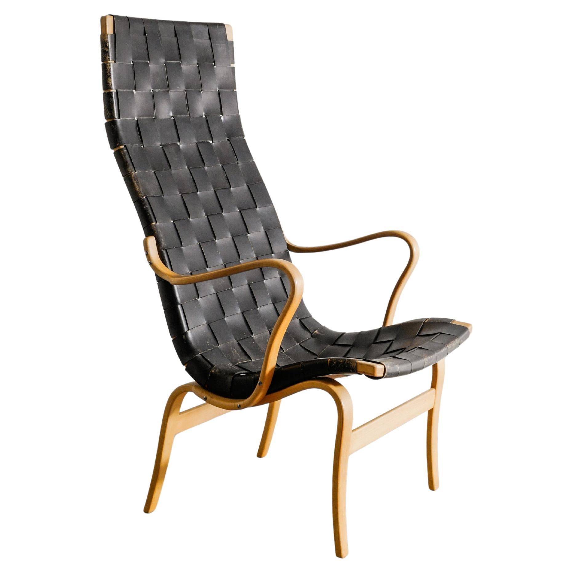 Fauteuil suédois du milieu du siècle "Eva" Highback en cuir noir par Bruno Mathsson 1960 en vente