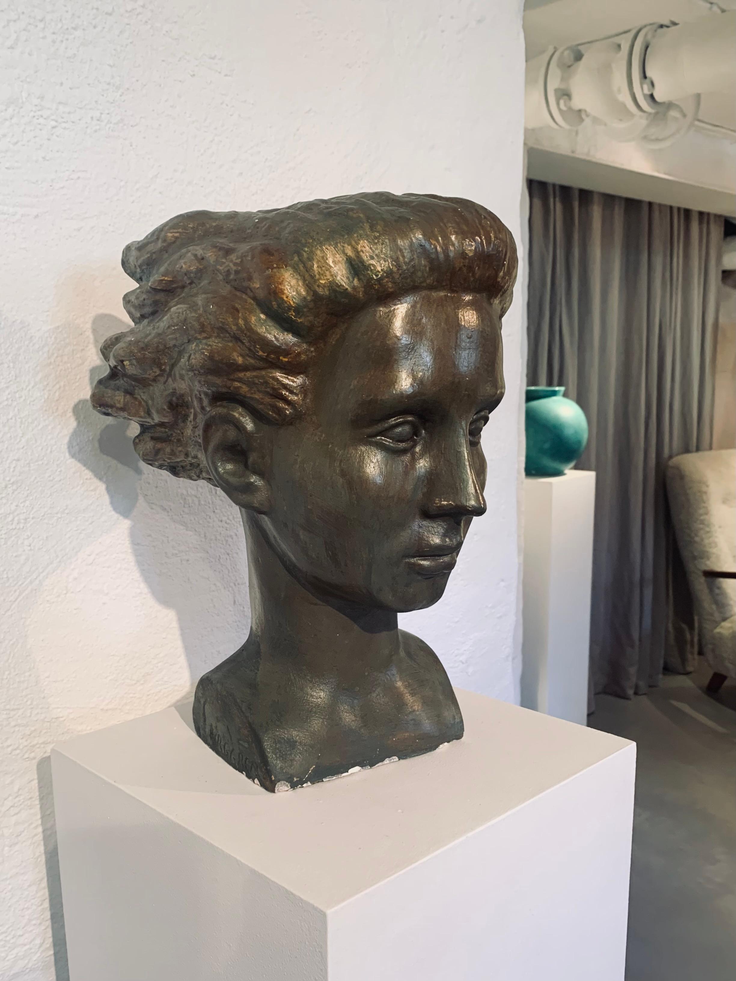 Swedish Mid-Century Female Bronze Patinated Plaster Bust by Sigge Berggren 4