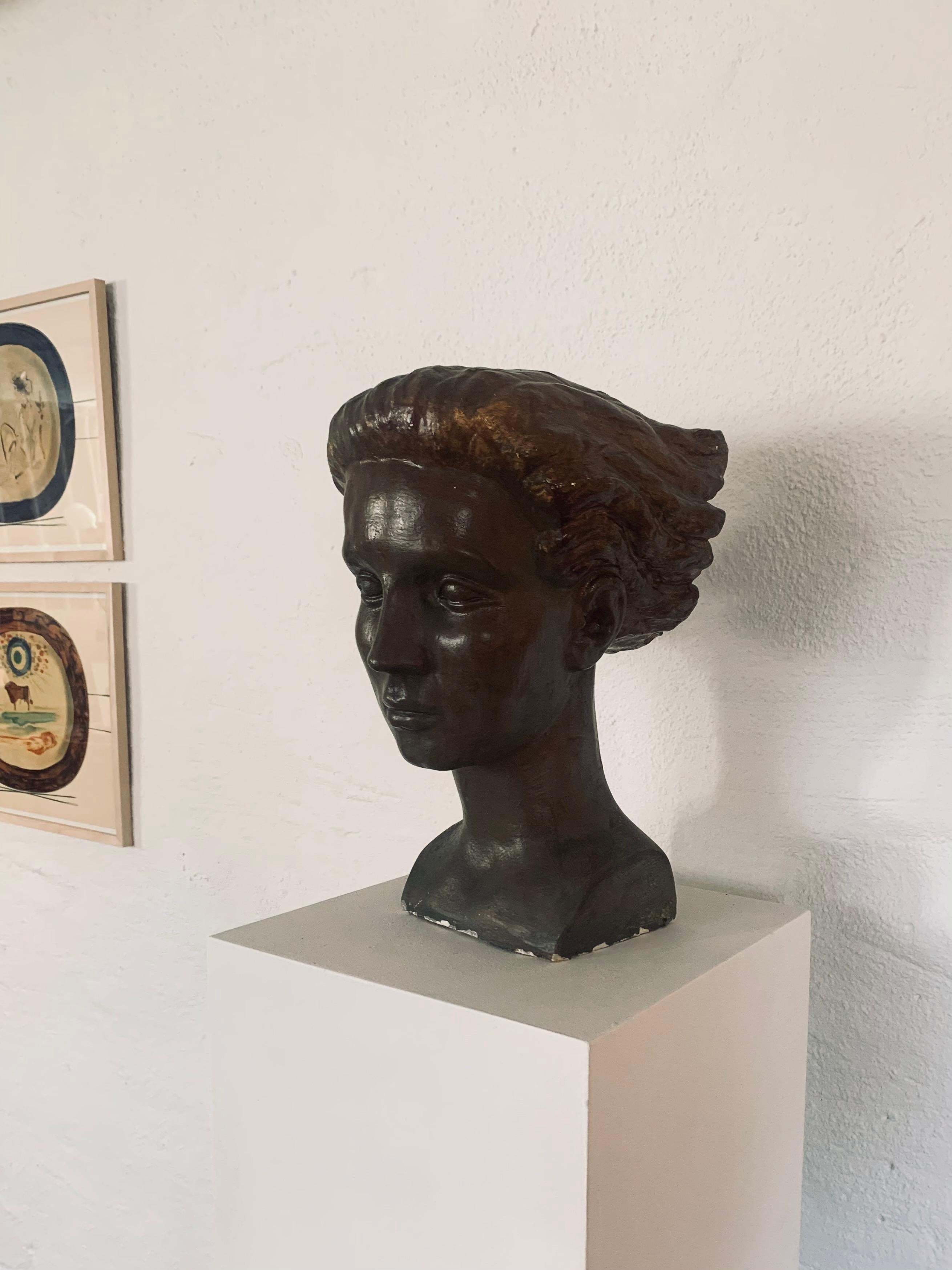 Swedish Mid-Century Female Bronze Patinated Plaster Bust by Sigge Berggren 5