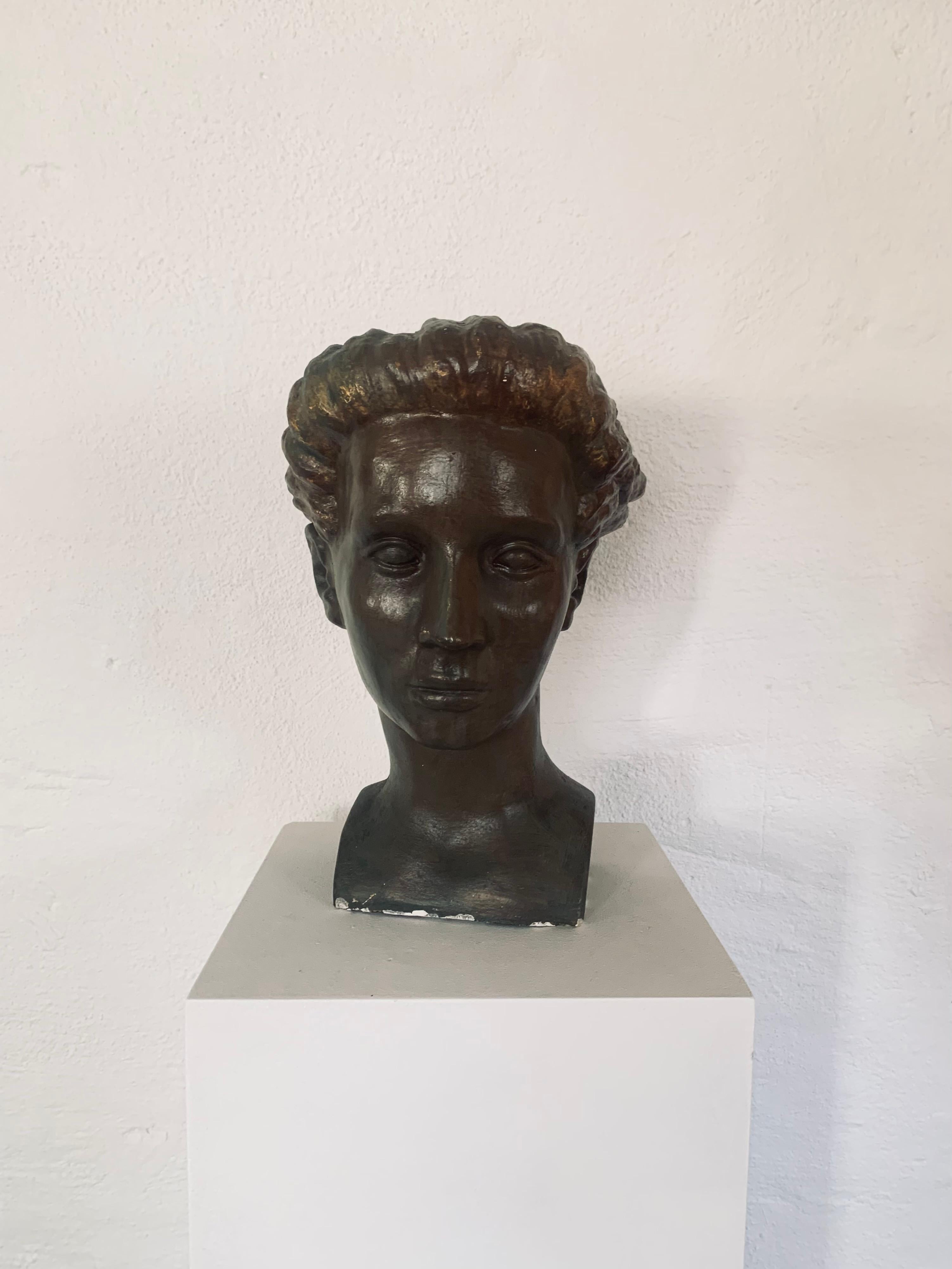 Cast Swedish Mid-Century Female Bronze Patinated Plaster Bust by Sigge Berggren