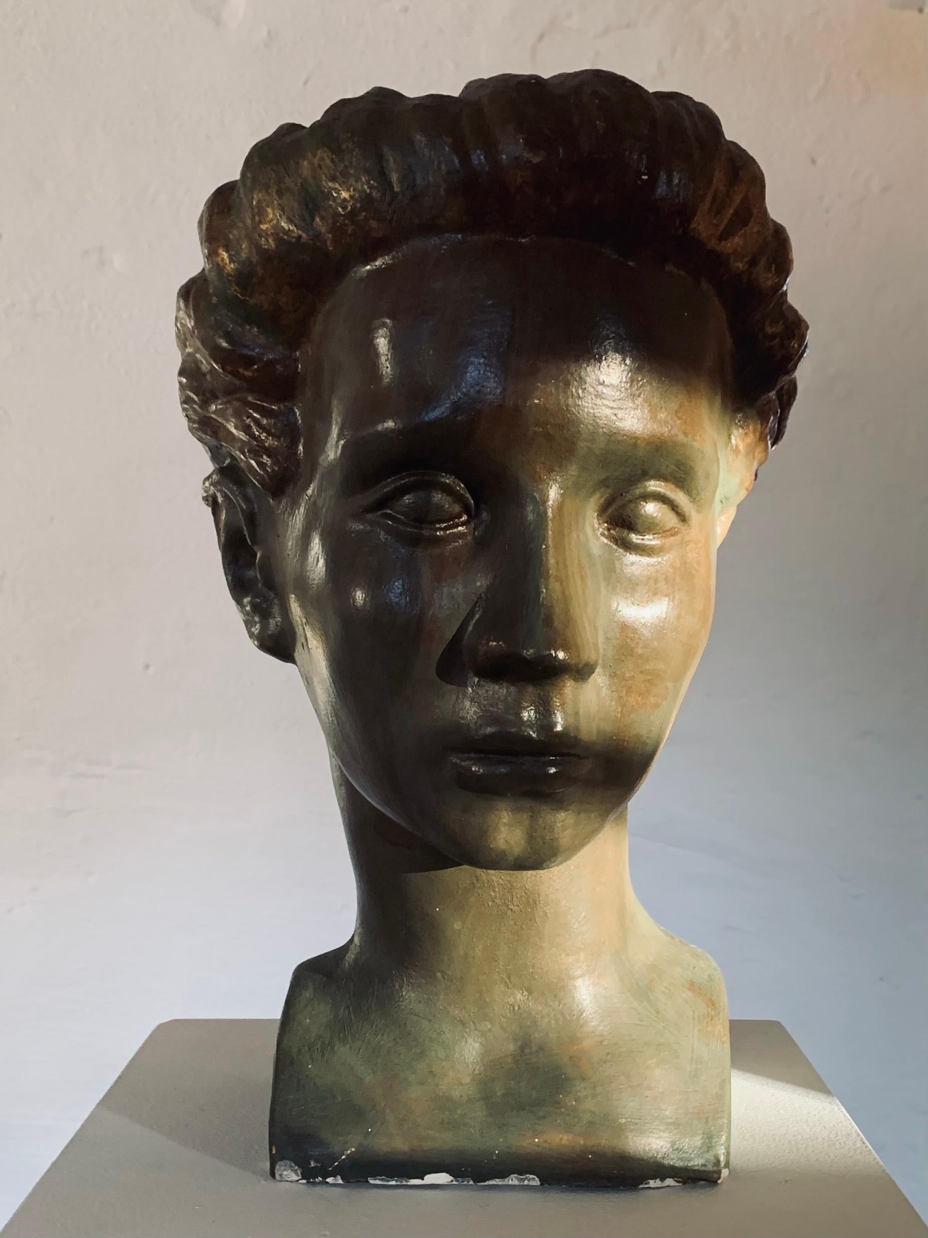 Mid-20th Century Swedish Mid-Century Female Bronze Patinated Plaster Bust by Sigge Berggren