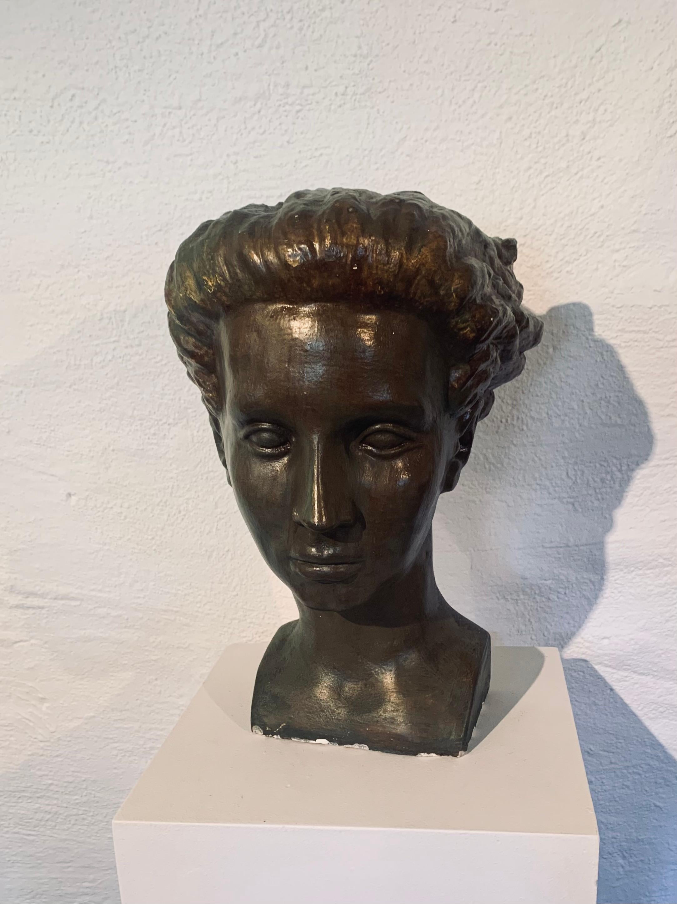 Swedish Mid-Century Female Bronze Patinated Plaster Bust by Sigge Berggren 1