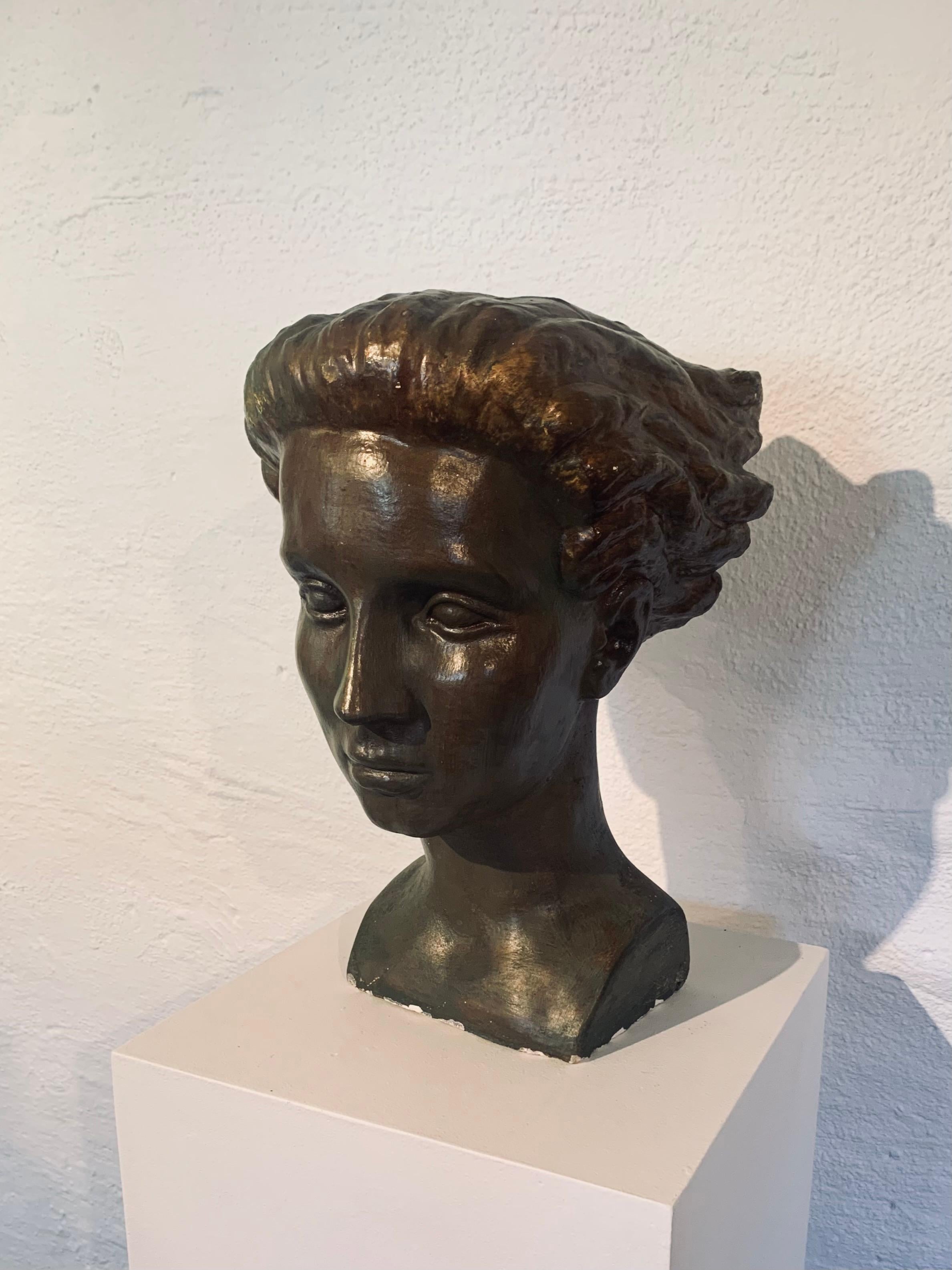 Swedish Mid-Century Female Bronze Patinated Plaster Bust by Sigge Berggren 2