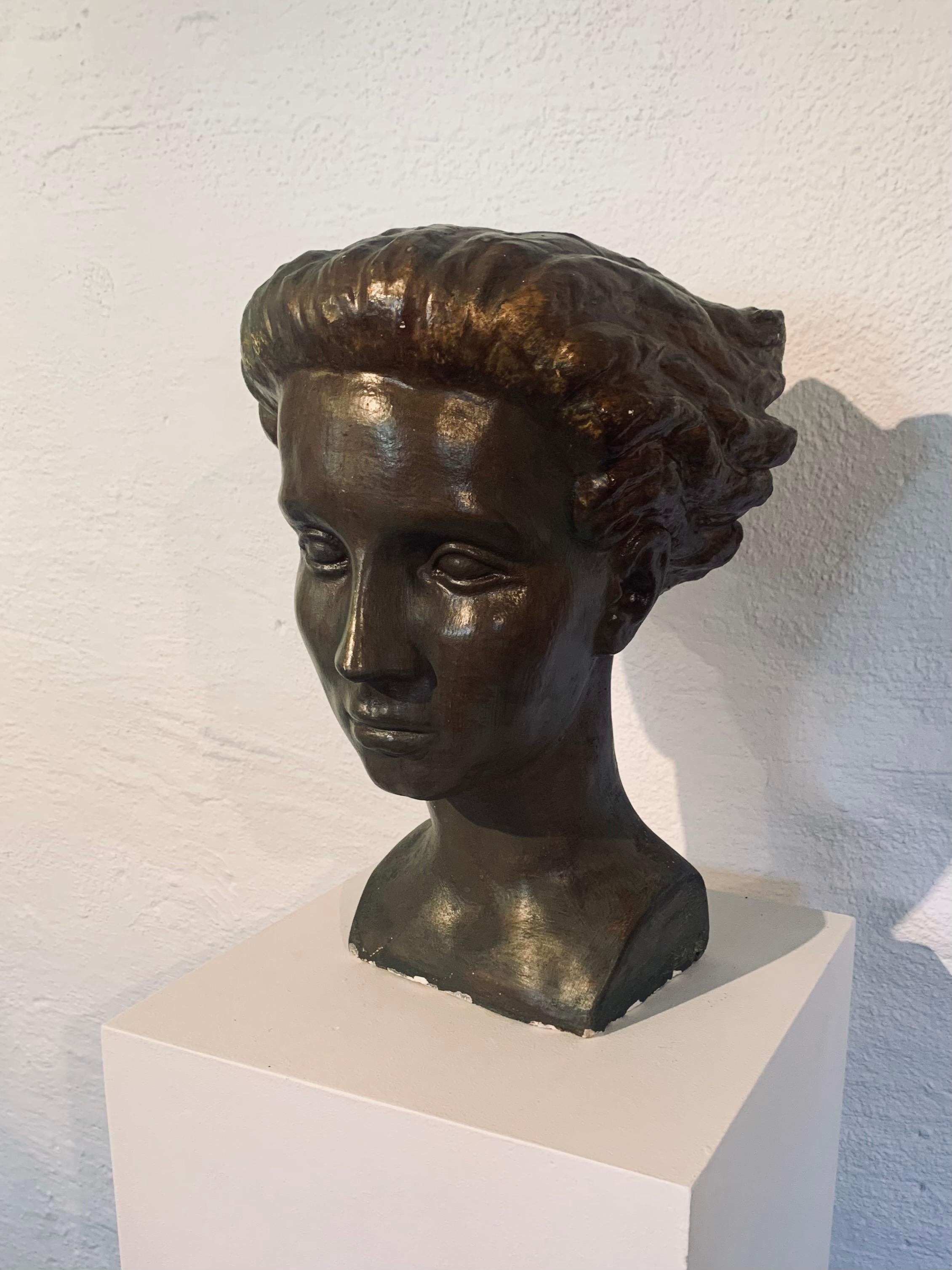 Swedish Mid-Century Female Bronze Patinated Plaster Bust by Sigge Berggren 3