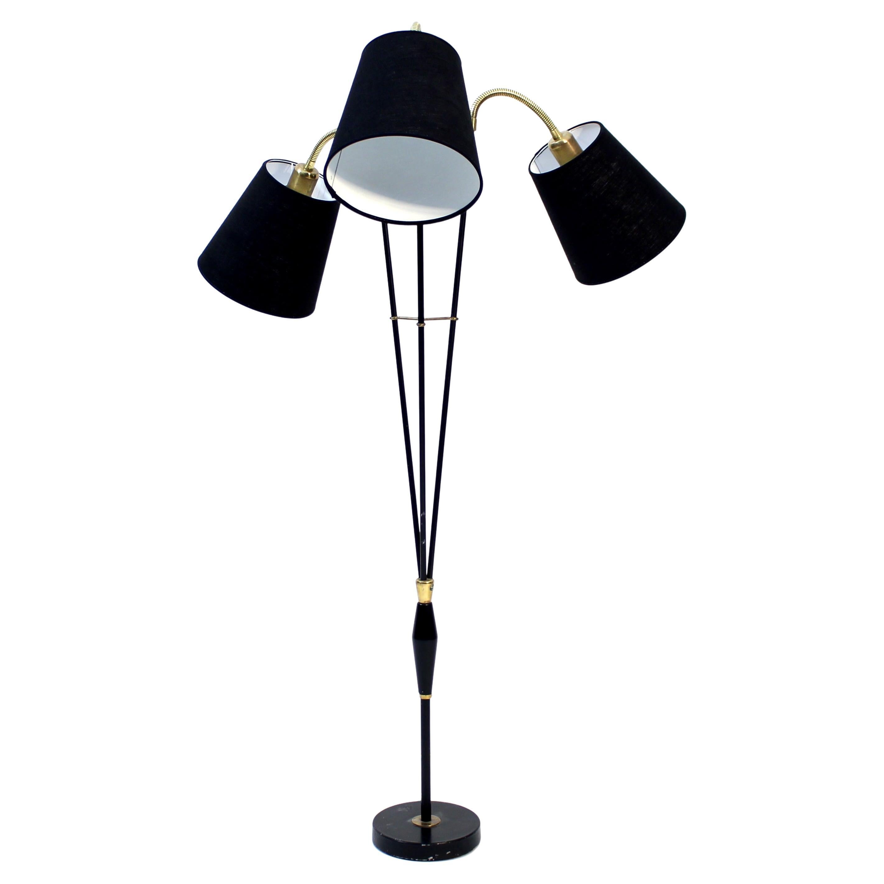 Swedish mid-century floor lamp with 3 lights, 1950s