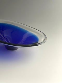 Swedish Mid-Century Freeform Glass Bowl in Cobalt and Clear Glass, circa 1960s