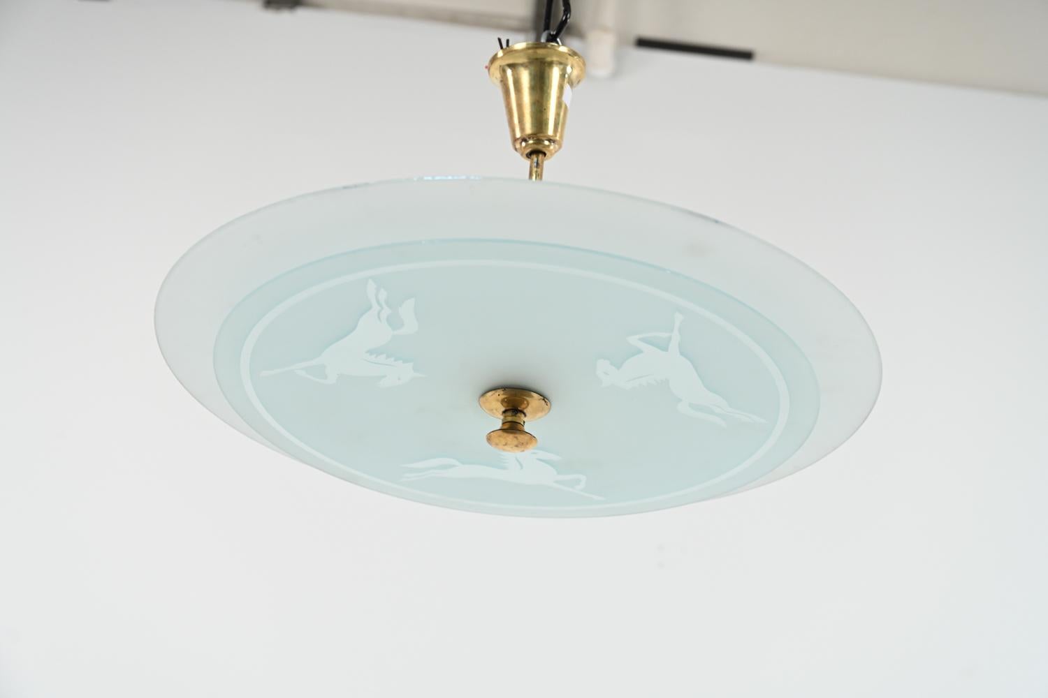 Swedish Mid-Century Glass Saucer Chandelier In Good Condition In Norwalk, CT