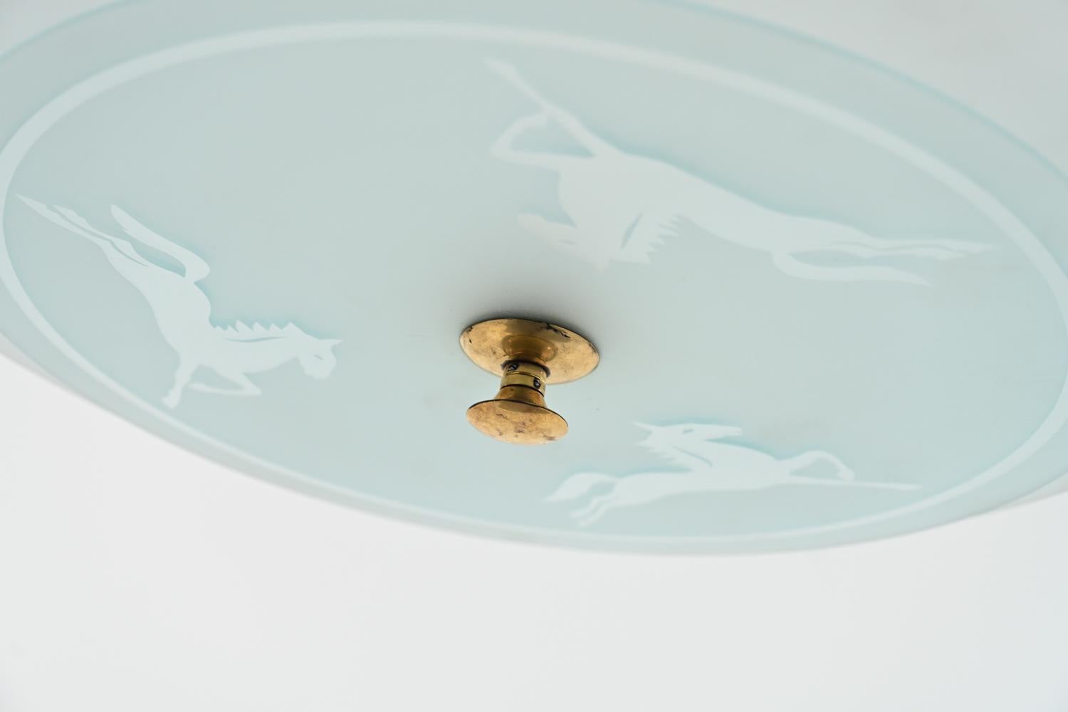 Swedish Mid-Century Glass Saucer Chandelier 1