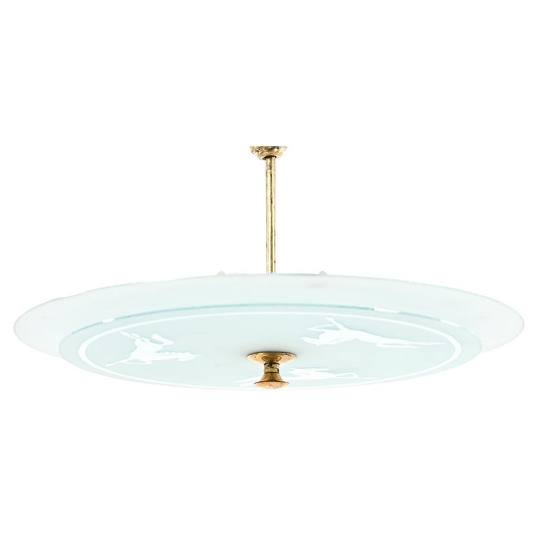 Swedish Mid-Century Glass Saucer Chandelier For Sale