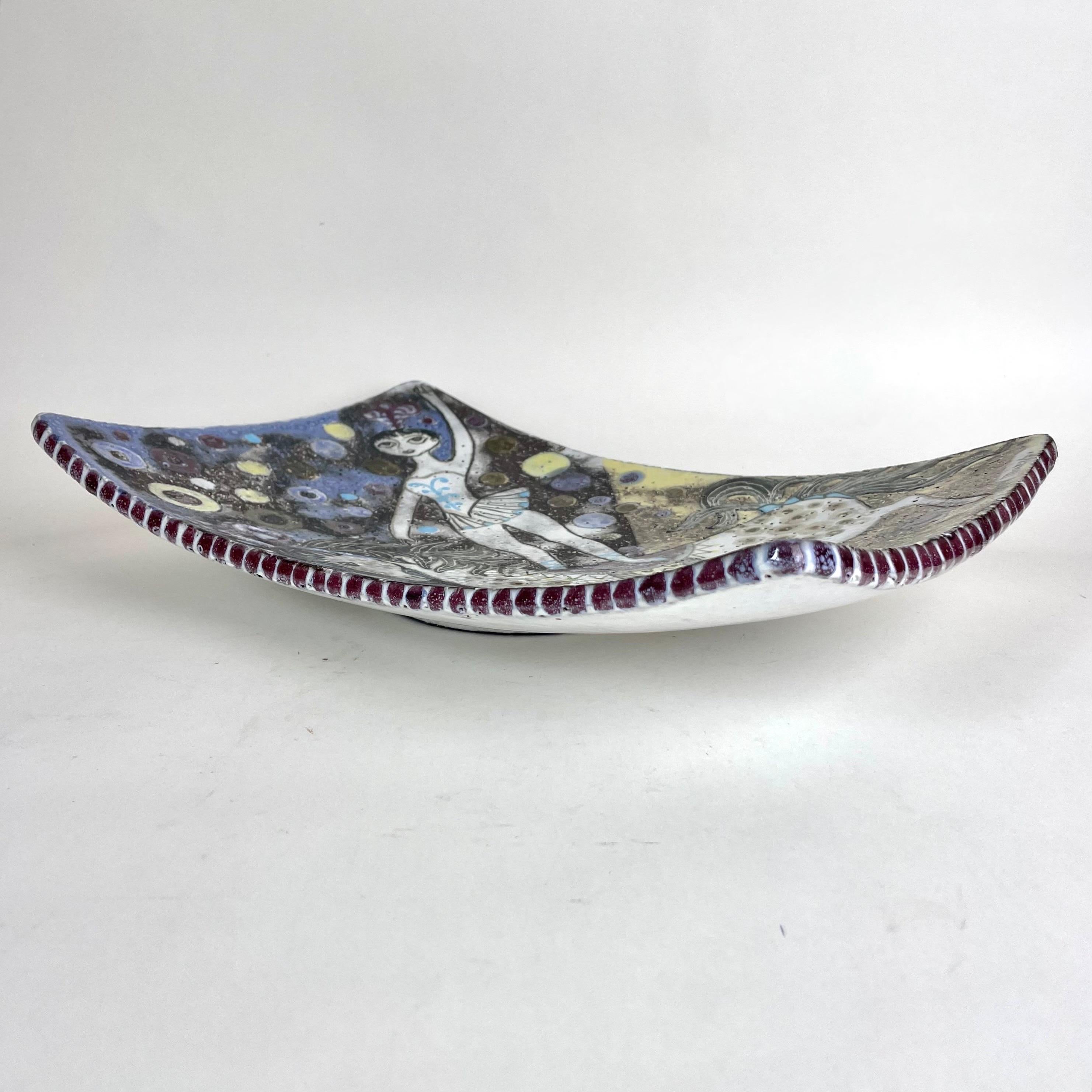 Plato de barro vidriado sueco de mediados de siglo, Mari Simmulson, Upsala Ekeby Sueco en venta