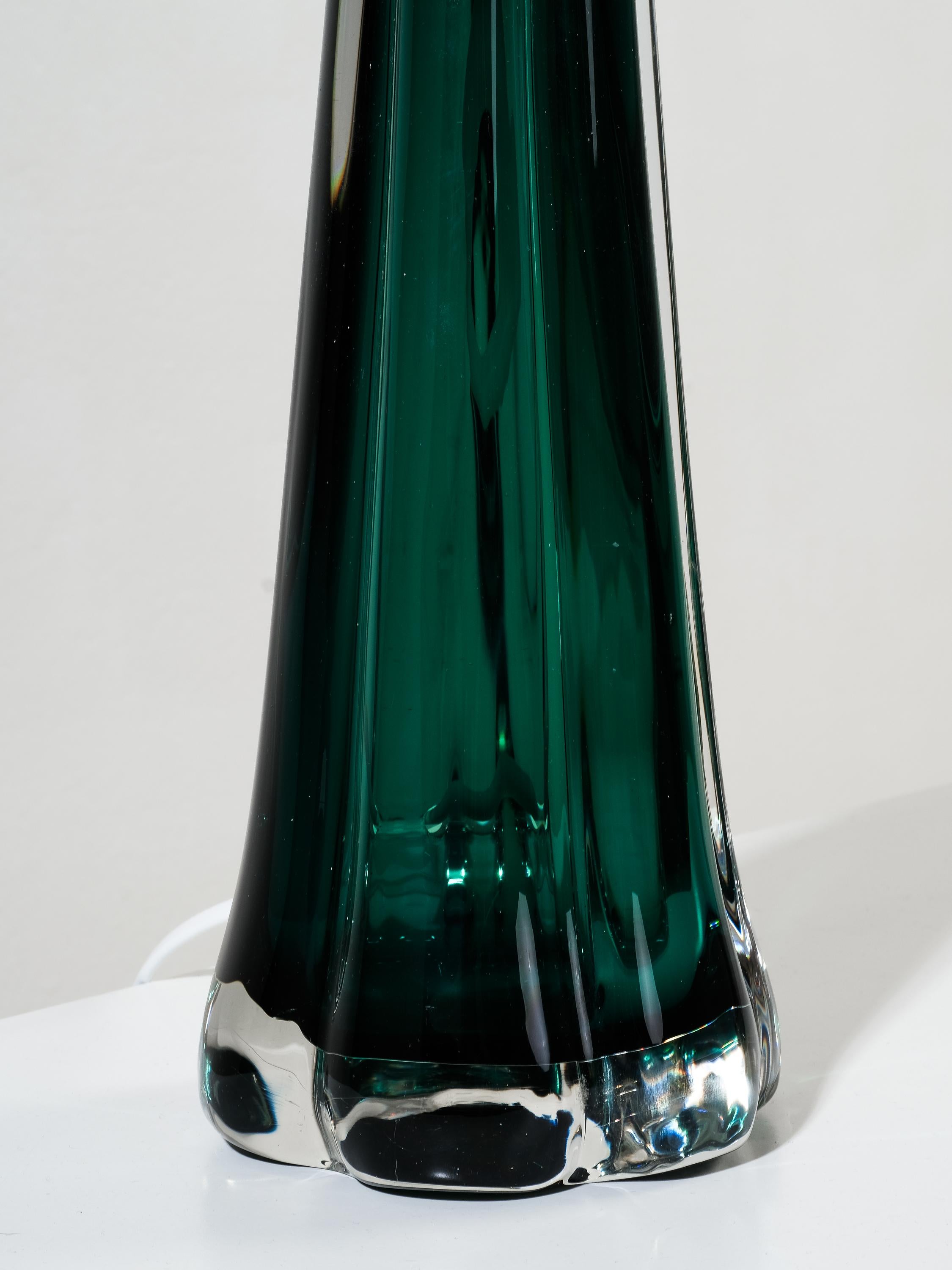 Mid-20th Century Swedish Mid-Century Green Glass Table Lamp by Kosta Elarmatur For Sale