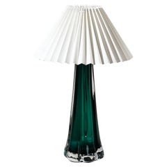 Swedish Mid-Century Green Glass Table Lamp by Kosta Elarmatur