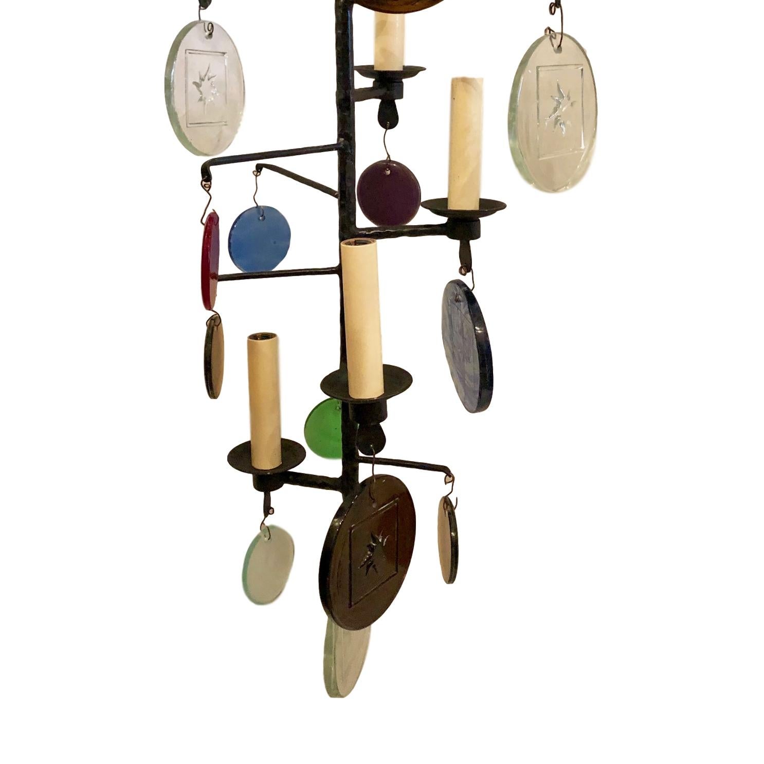 Mid-20th Century Swedish Midcentury Iron Chandelier For Sale