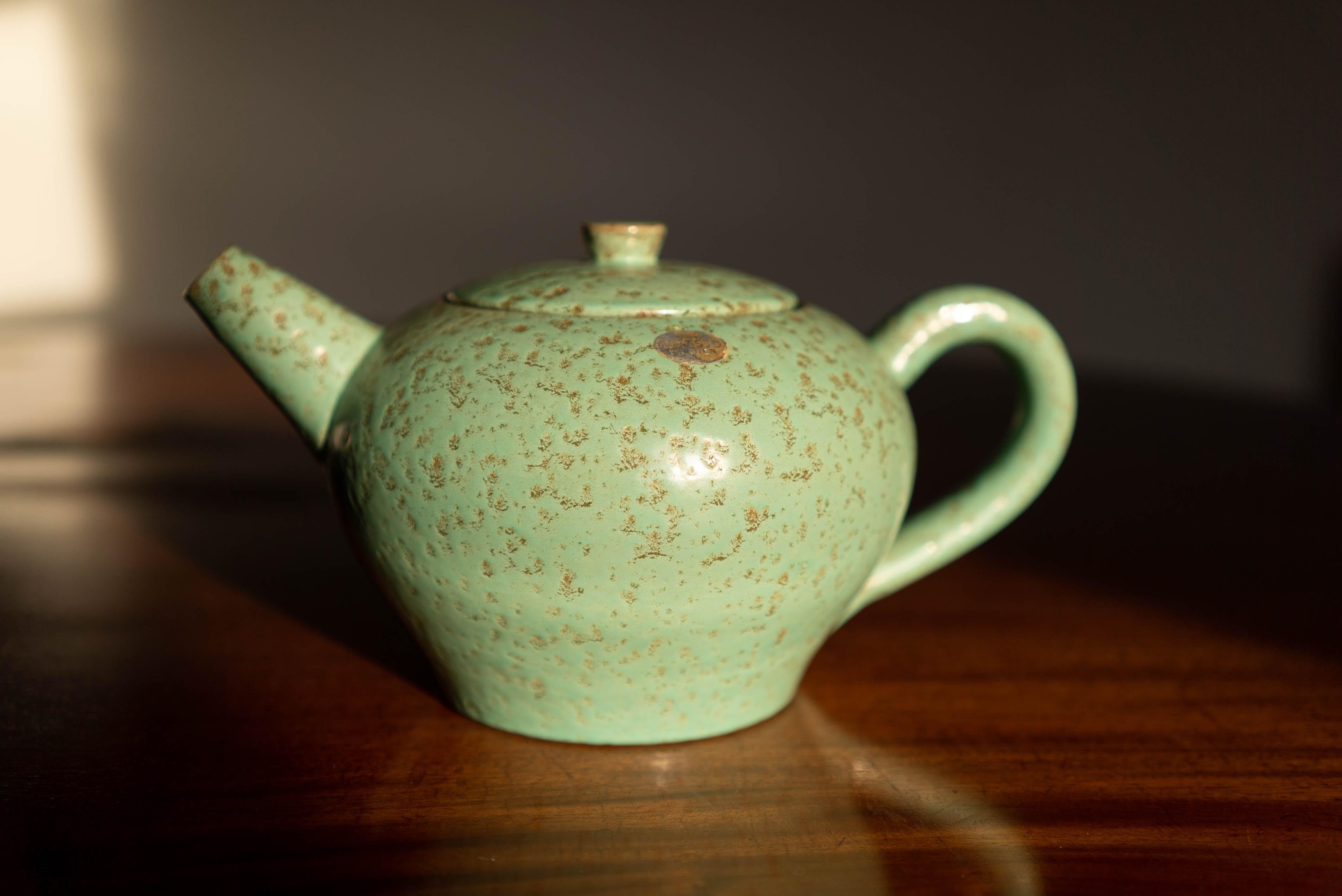 A teapot, designed by Jerk Werkmäster. Produced by Nittsjö, Sweden, 1940s. Stamped and signed.

Other designers of the period include Axel Salto, Paavo Tynell, Lisa Johansson-Pape, Carl-Harry Stålhane, and Gunnar Nylund.