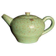 Vintage Swedish Mid-century Jerk Werkmäster, Teapot, Glazed Green Nittsjo, 1940s