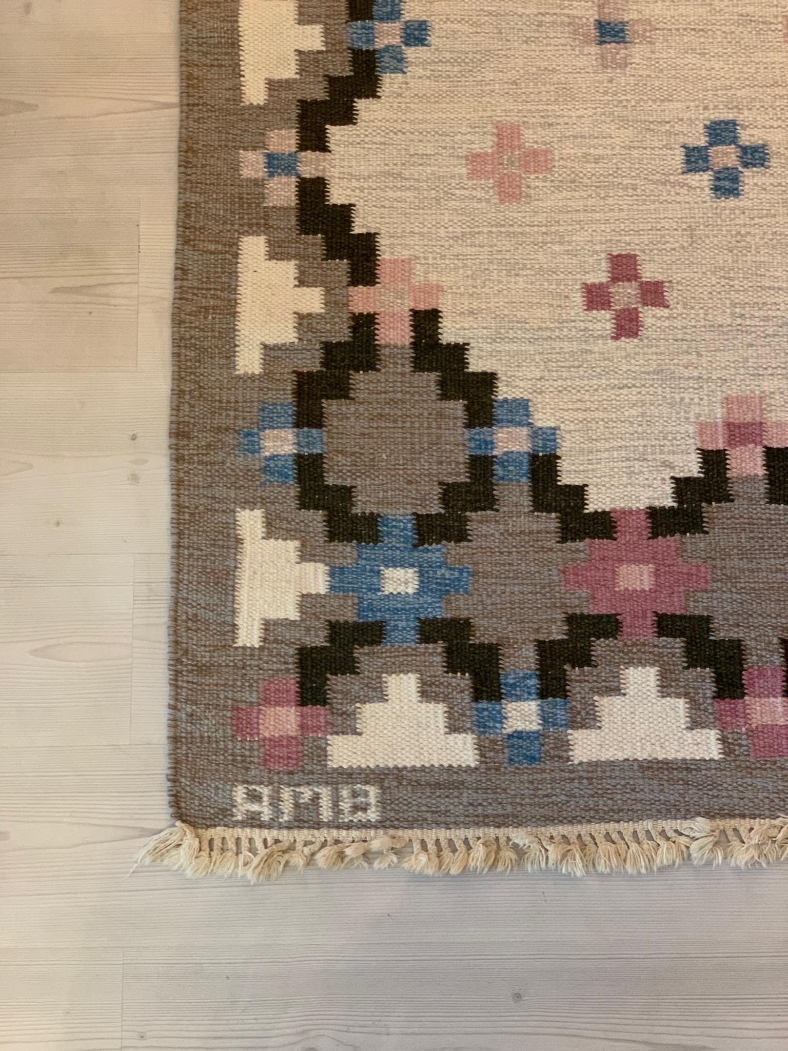 Hand-Woven Swedish Mid-Century Kilim by Anne-Marie Boberg 1950s For Sale