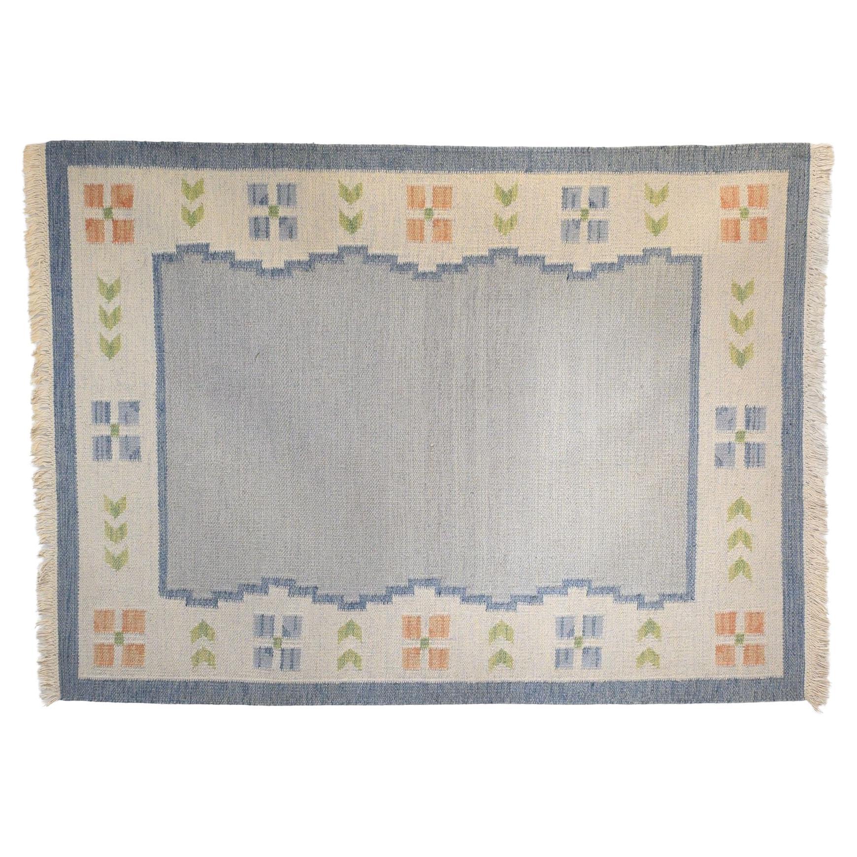 Swedish Mid-Century Kilim in Pale Tones of Blue