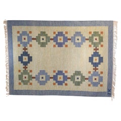 Swedish Mid-Century Kilim Signed J.K