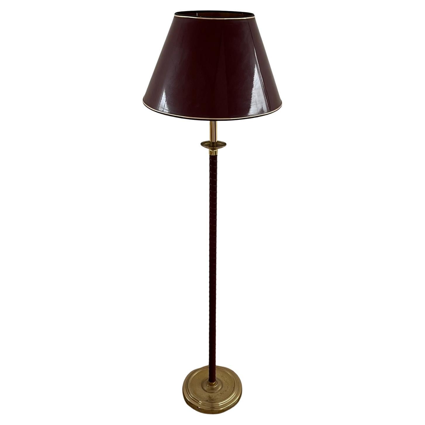 MidCentury Black Leather and Nickel Floor Lamp For Sale at 1stDibs
