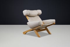 Swedish Mid-Century Lounge Armchair in Blond Oak and Canvas, 1950s