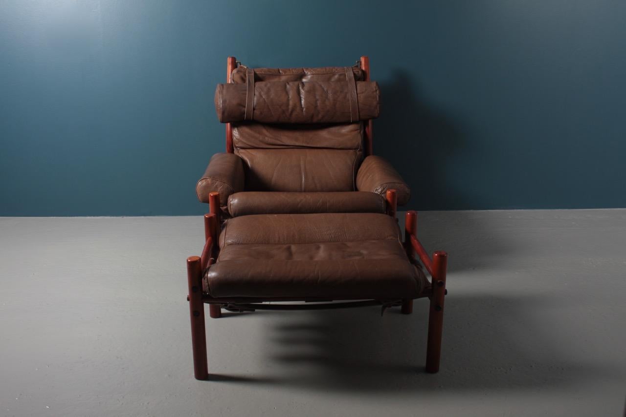 Swedish Midcentury Lounge Chair and Ottoman in Patinated Leather by Arne Norell 3