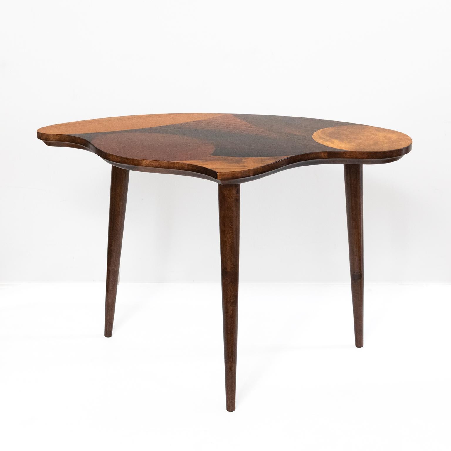 Scandinavian Swedish Mid-Century Marquetry 3-Legged Occasional Table For Sale