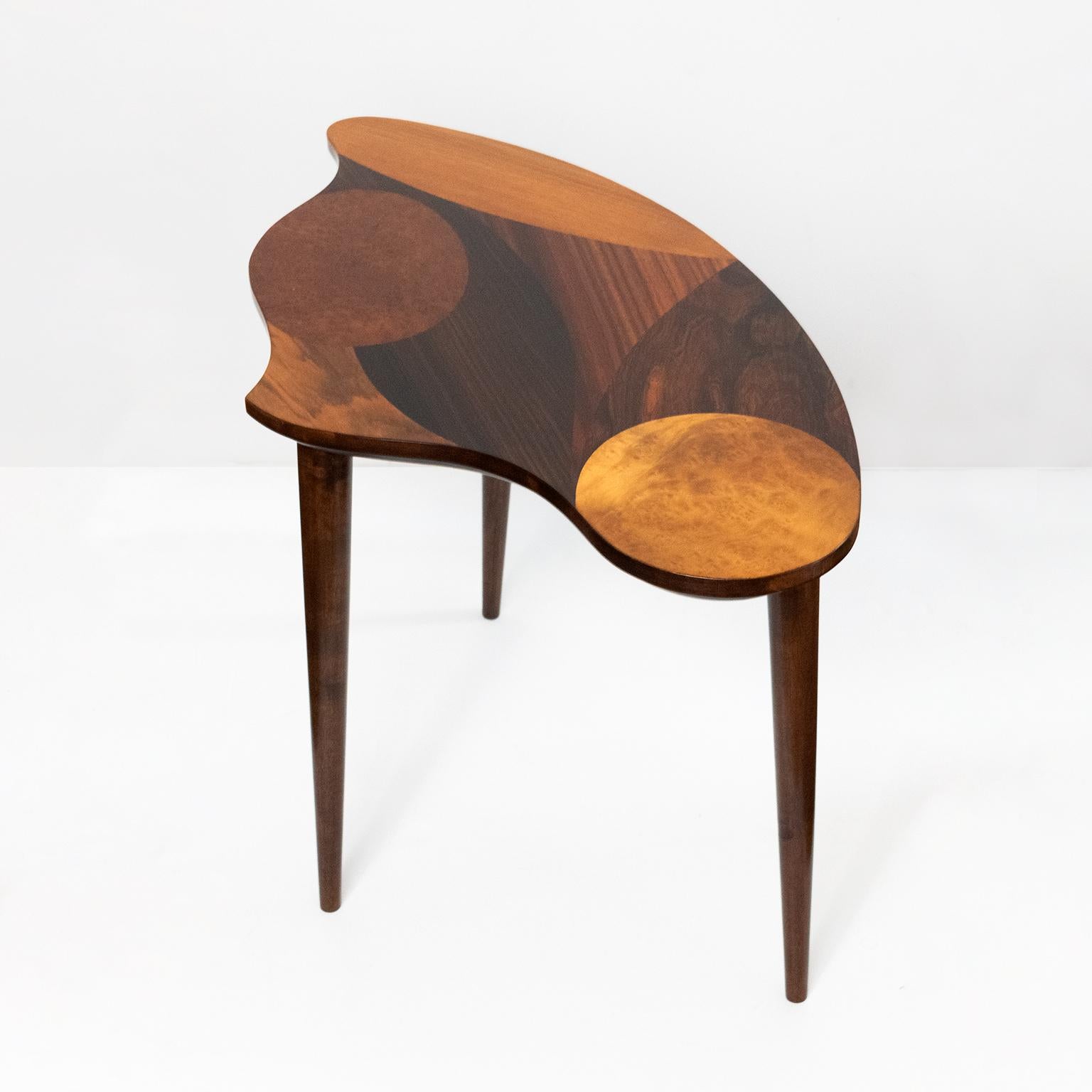 Stained Swedish Mid-Century Marquetry 3-Legged Occasional Table For Sale