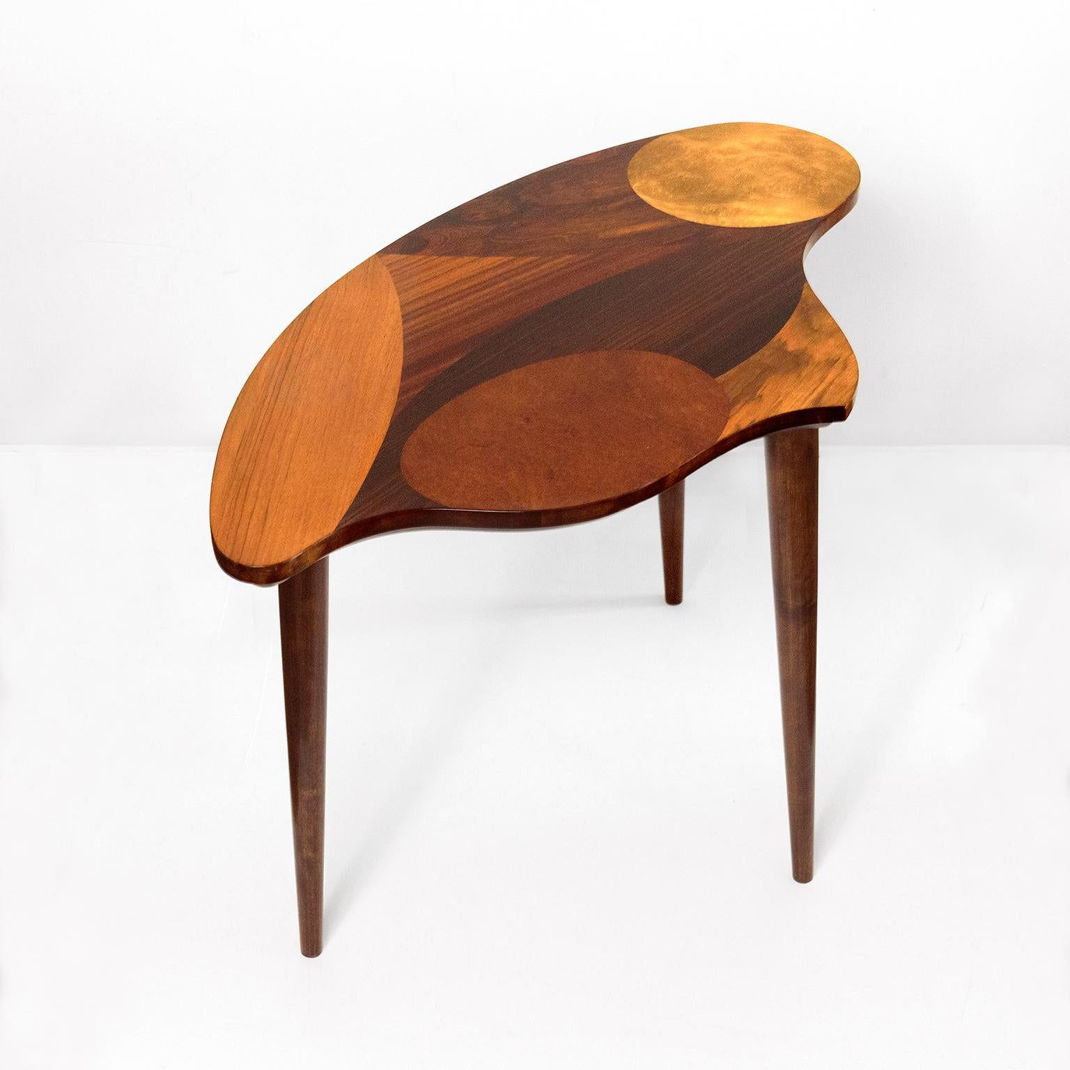 20th Century Swedish Mid-Century Marquetry 3-Legged Occasional Table For Sale