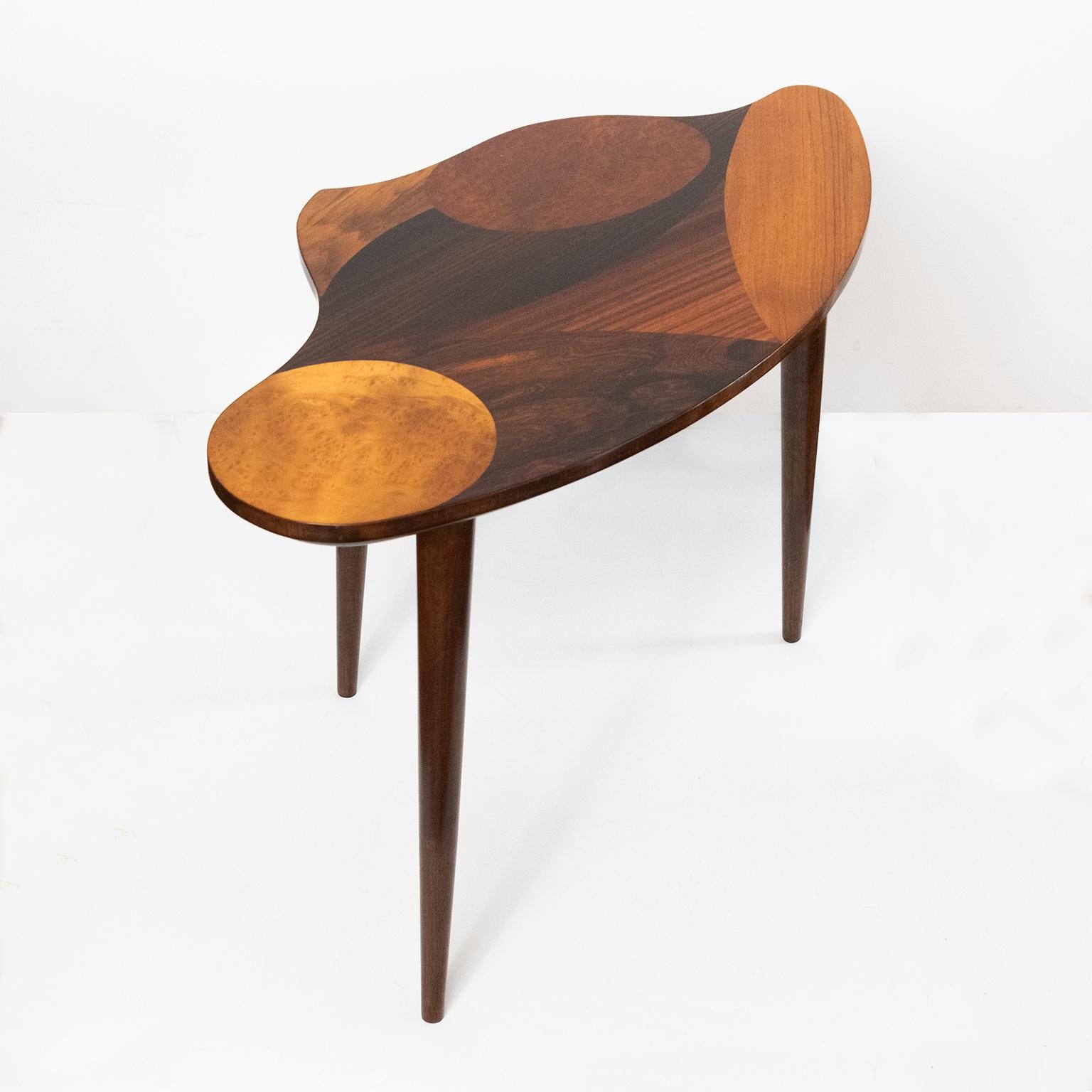 Birch Swedish Mid-Century Marquetry 3-Legged Occasional Table For Sale