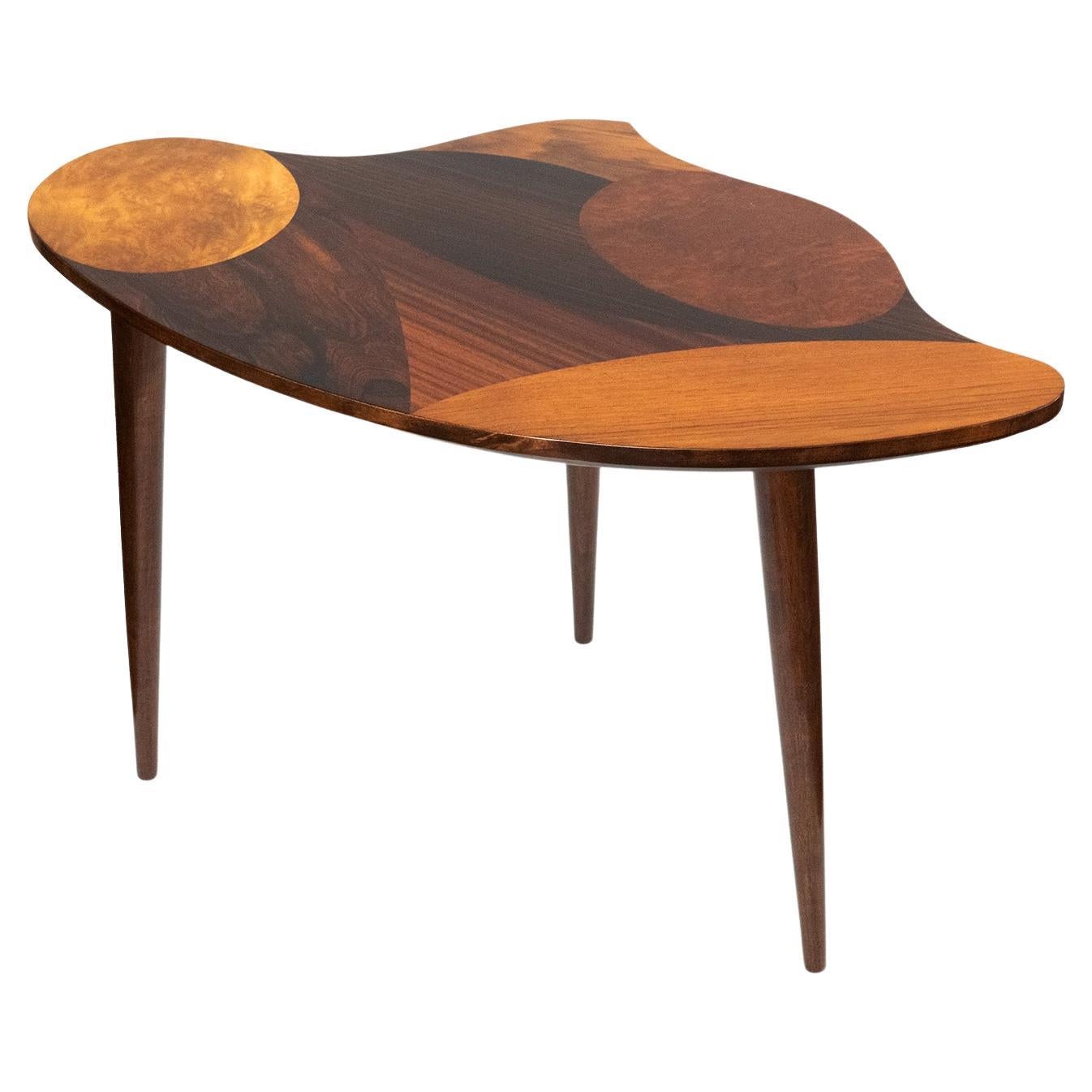 Swedish Mid-Century Marquetry 3-Legged Occasional Table