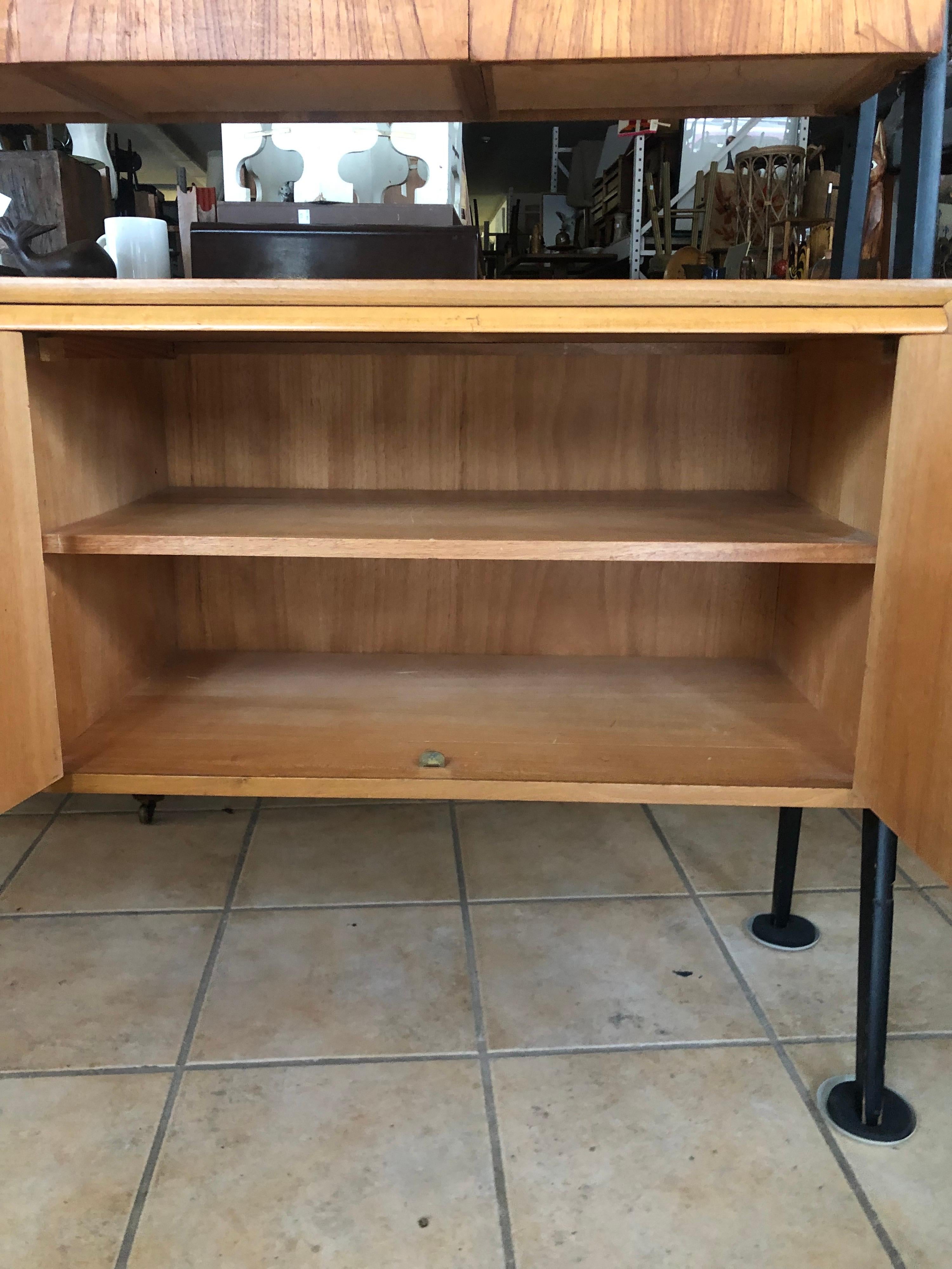 Swedish Mid-Century Modern 1960’s Sloping Teak Bookshelf Room Divider Cabinet In Good Condition In Seattle, WA