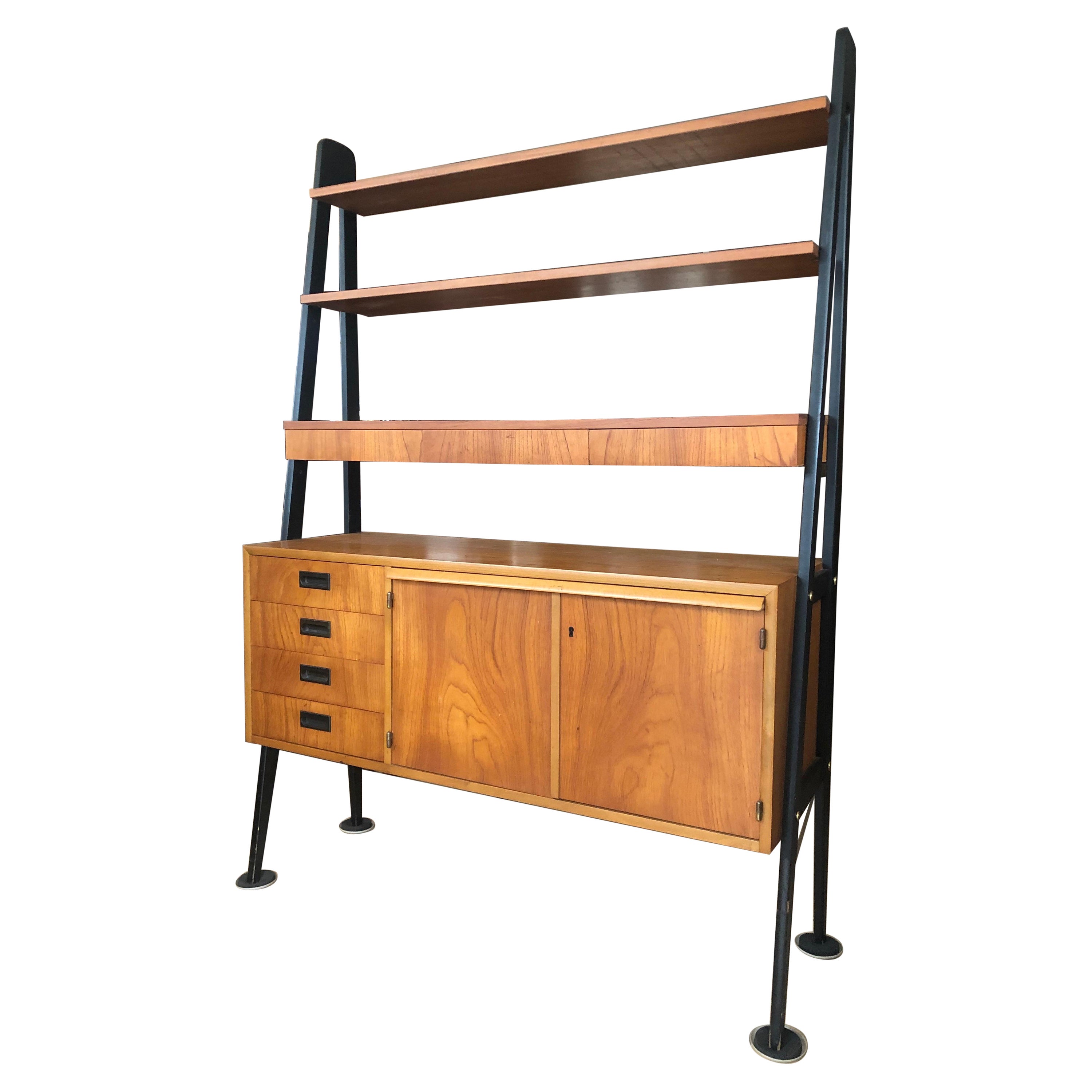 Swedish Mid-Century Modern 1960’s Sloping Teak Bookshelf Room Divider Cabinet