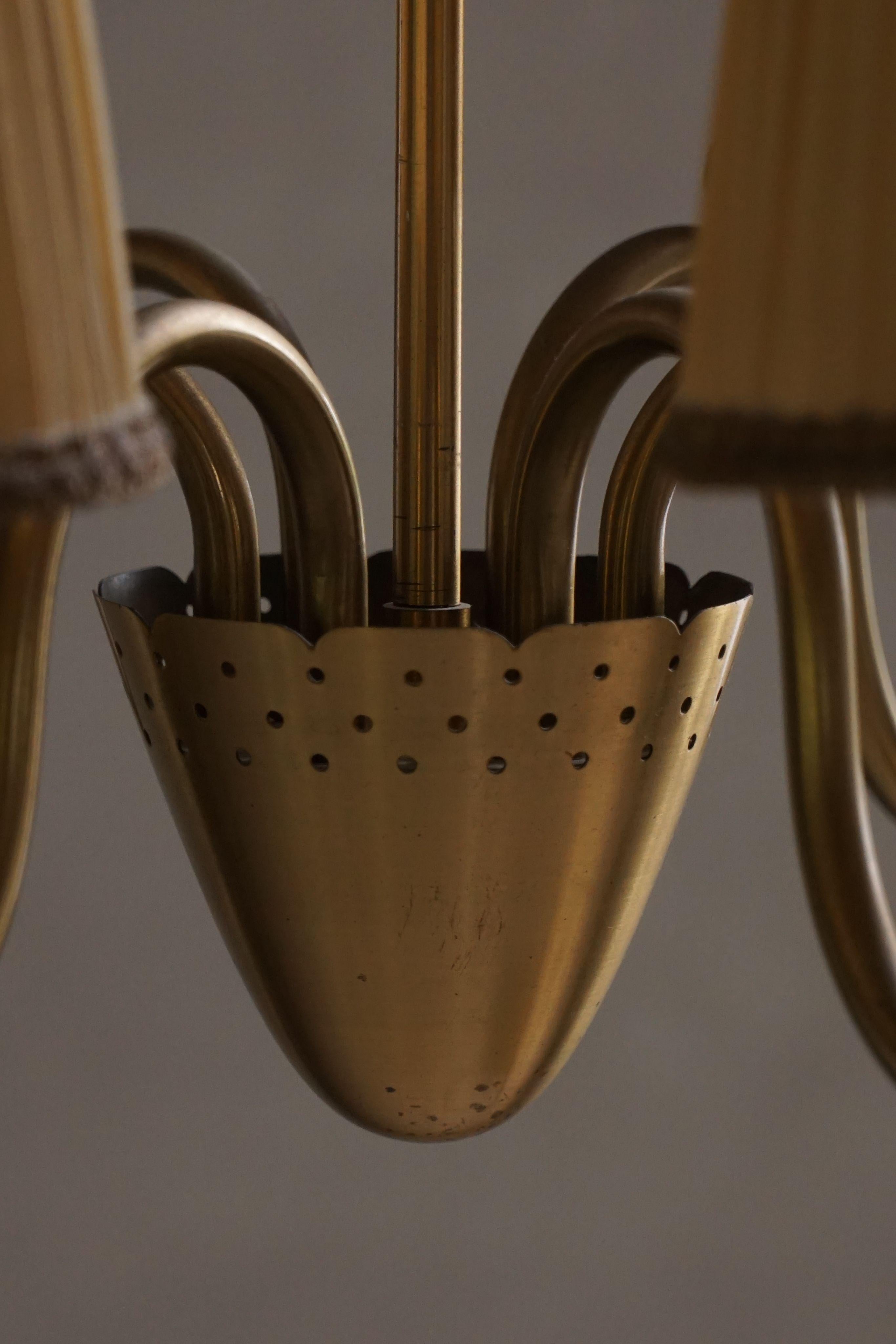 Swedish Mid Century Modern, 5 Arm Chandelier, Attr. Hans Bergström, 1950s For Sale 12