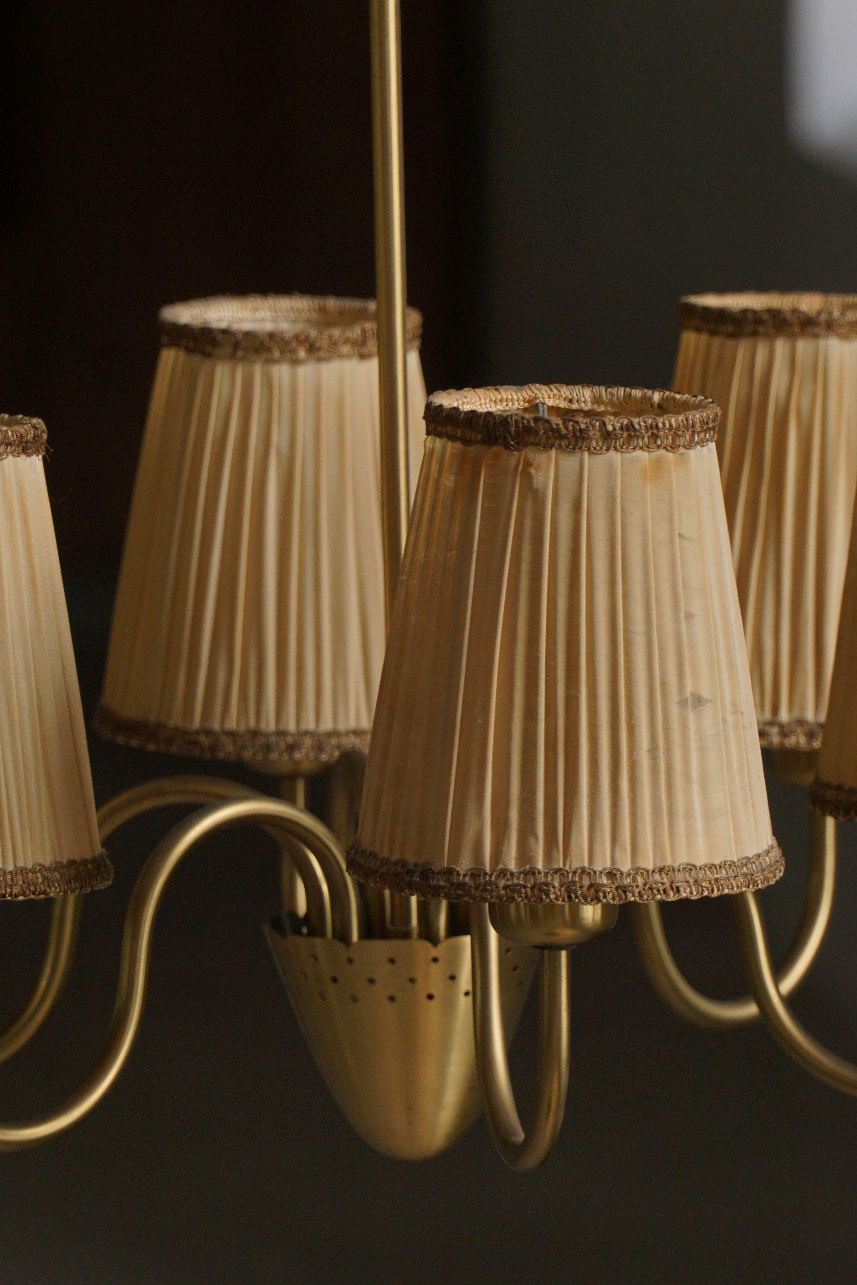 20th Century Swedish Mid Century Modern, 5 Arm Chandelier, Attr. Hans Bergström, 1950s For Sale