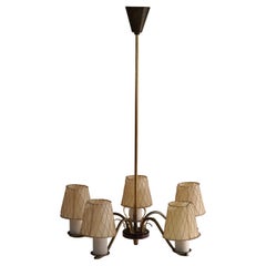 Swedish Mid Century Modern, 5 Arm Chandelier, Brass, Sweden, 1950s