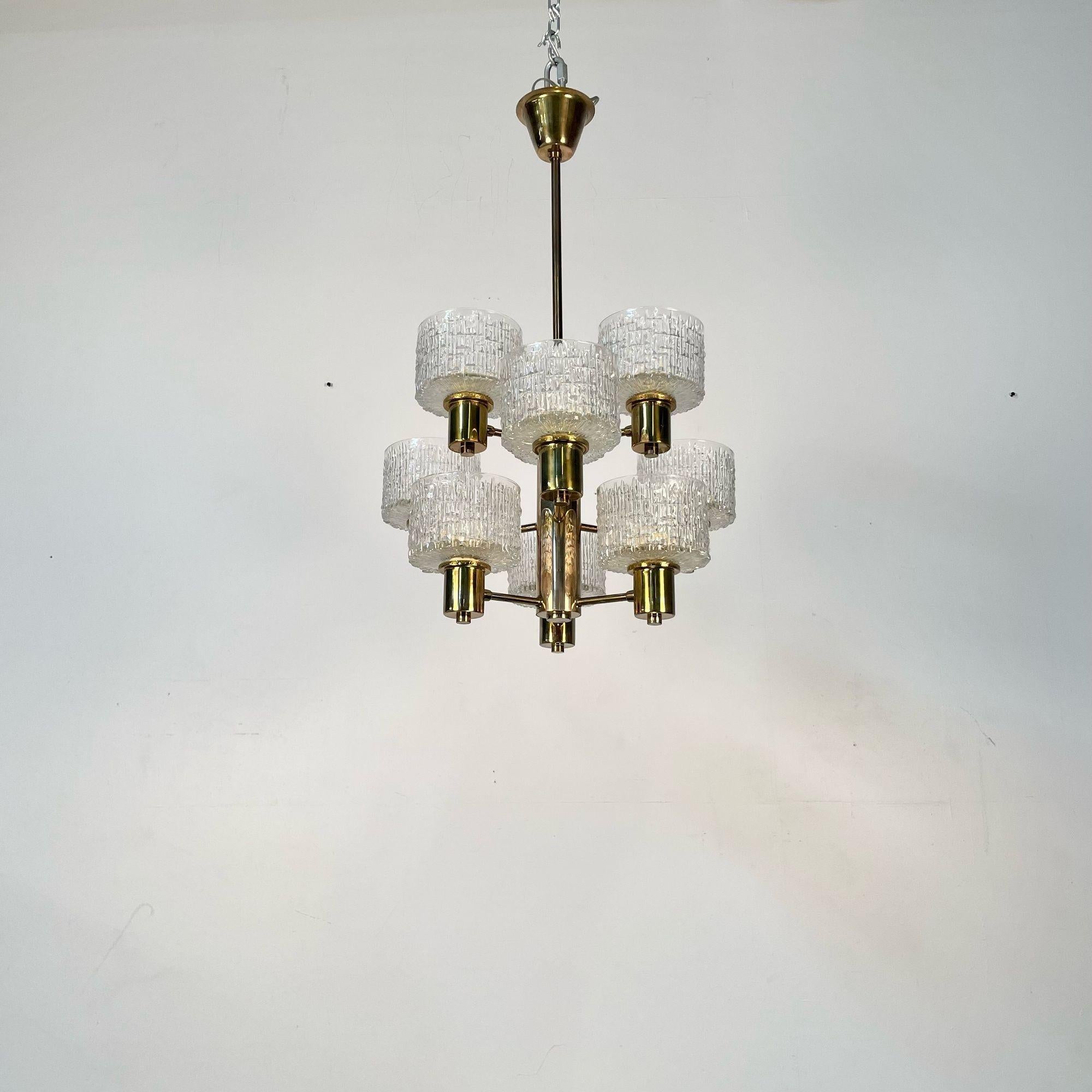 Mid-Century Modern Hans-Agne Jakobsson, Swedish Modern, 9 Light Chandelier, Brass, Sweden c. 1960s For Sale