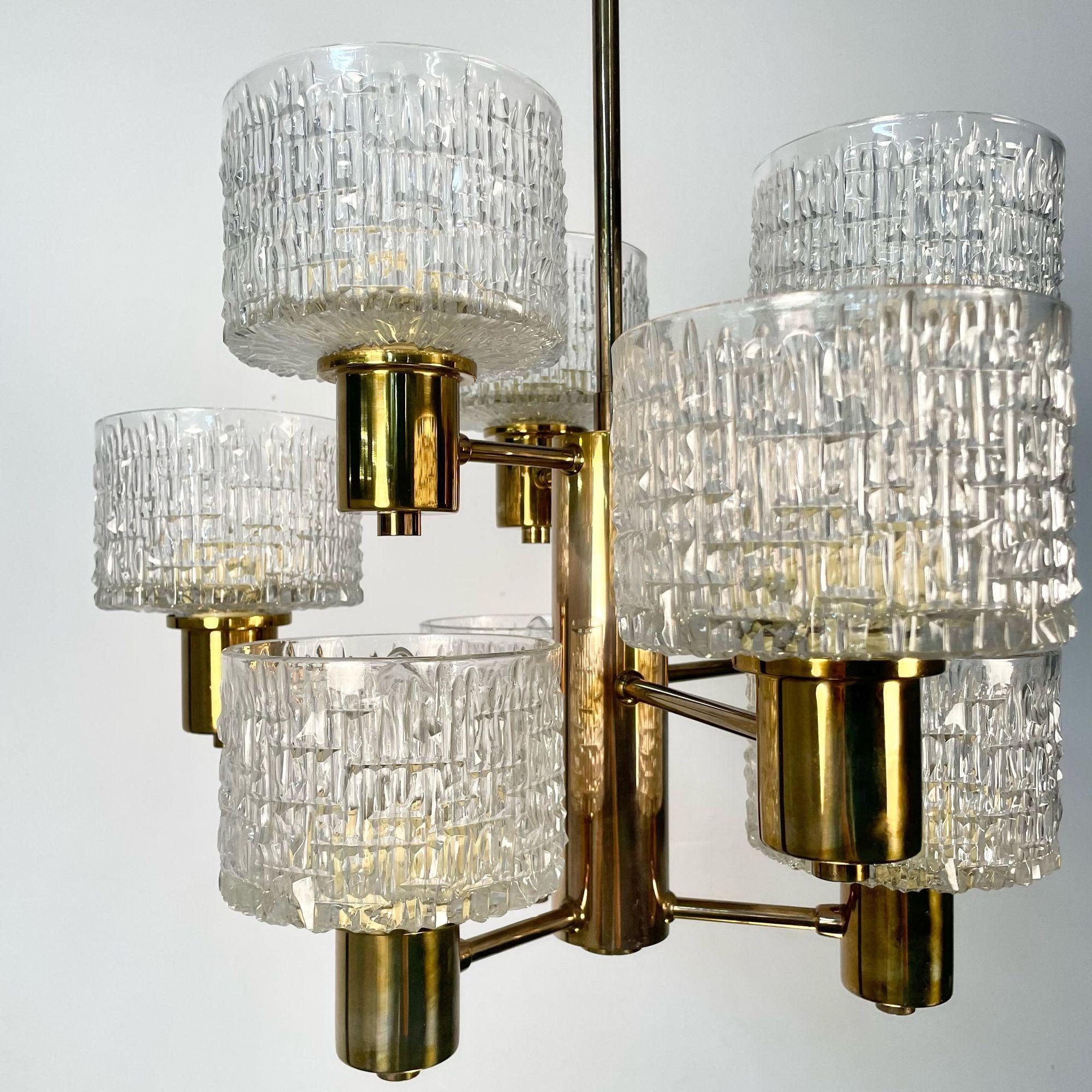 Brass Swedish Mid-Century Modern 9 Light Chandelier / Pendant by Hans-Agne Jakobsson For Sale