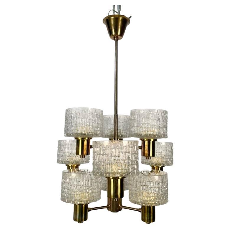 Hans-Agne Jakobsson, Swedish Mid-Century Modern, 9 Light Chandelier, Brass