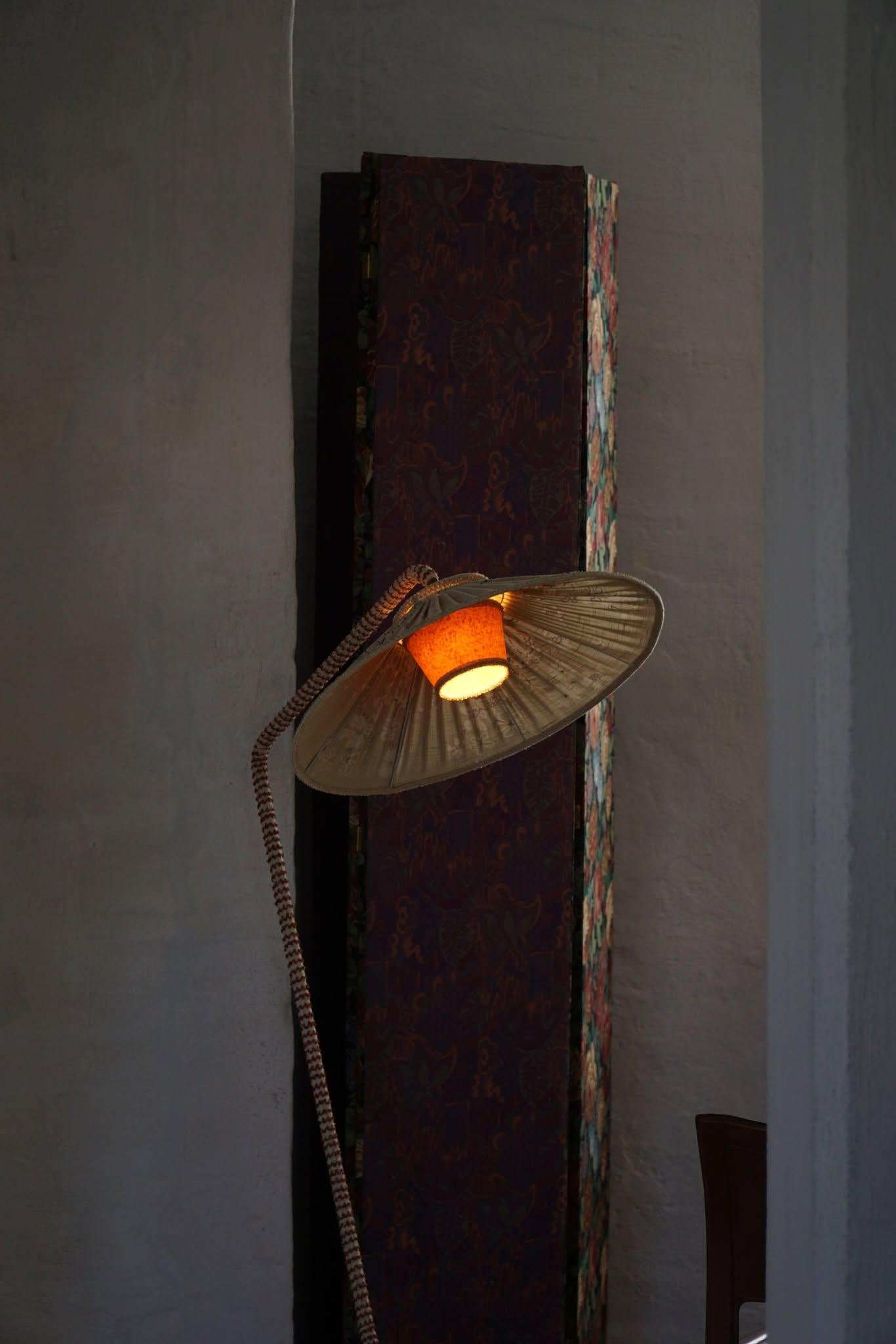 Swedish Mid Century Modern, A Sculptural Floor Lamp in Textile & Teak, 1950s 5