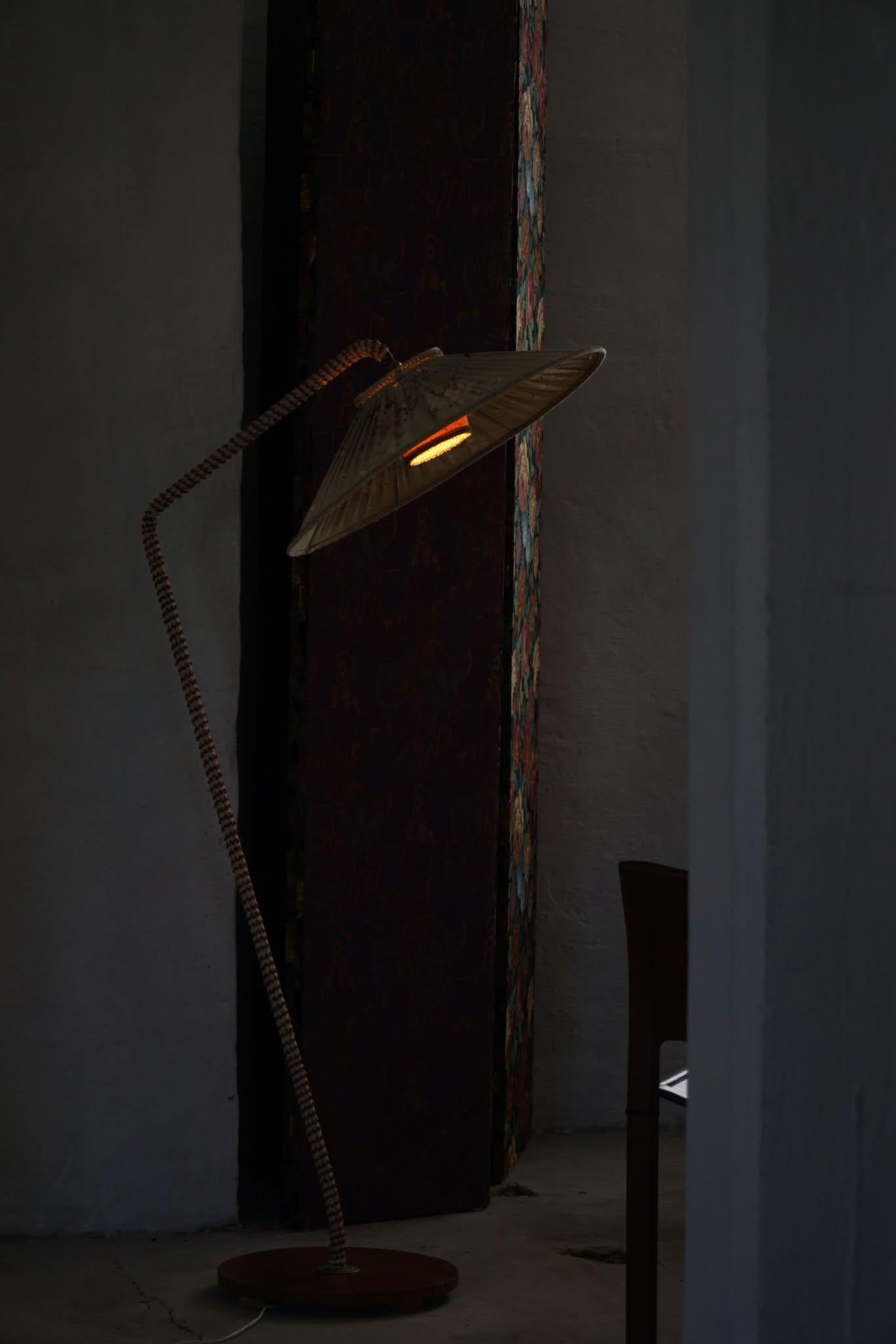 Swedish Mid Century Modern, A Sculptural Floor Lamp in Textile & Teak, 1950s 6