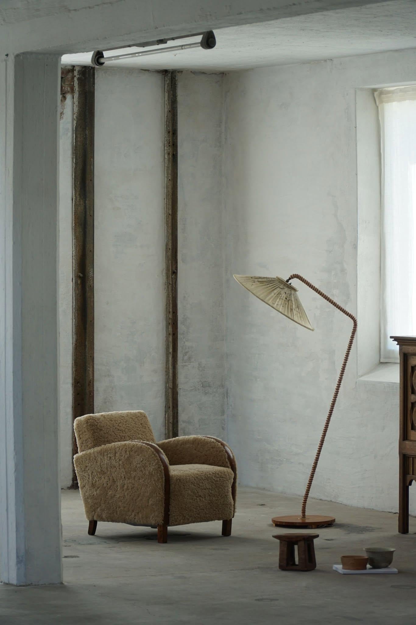 Swedish Mid Century Modern, A Sculptural Floor Lamp in Textile & Teak, 1950s 7