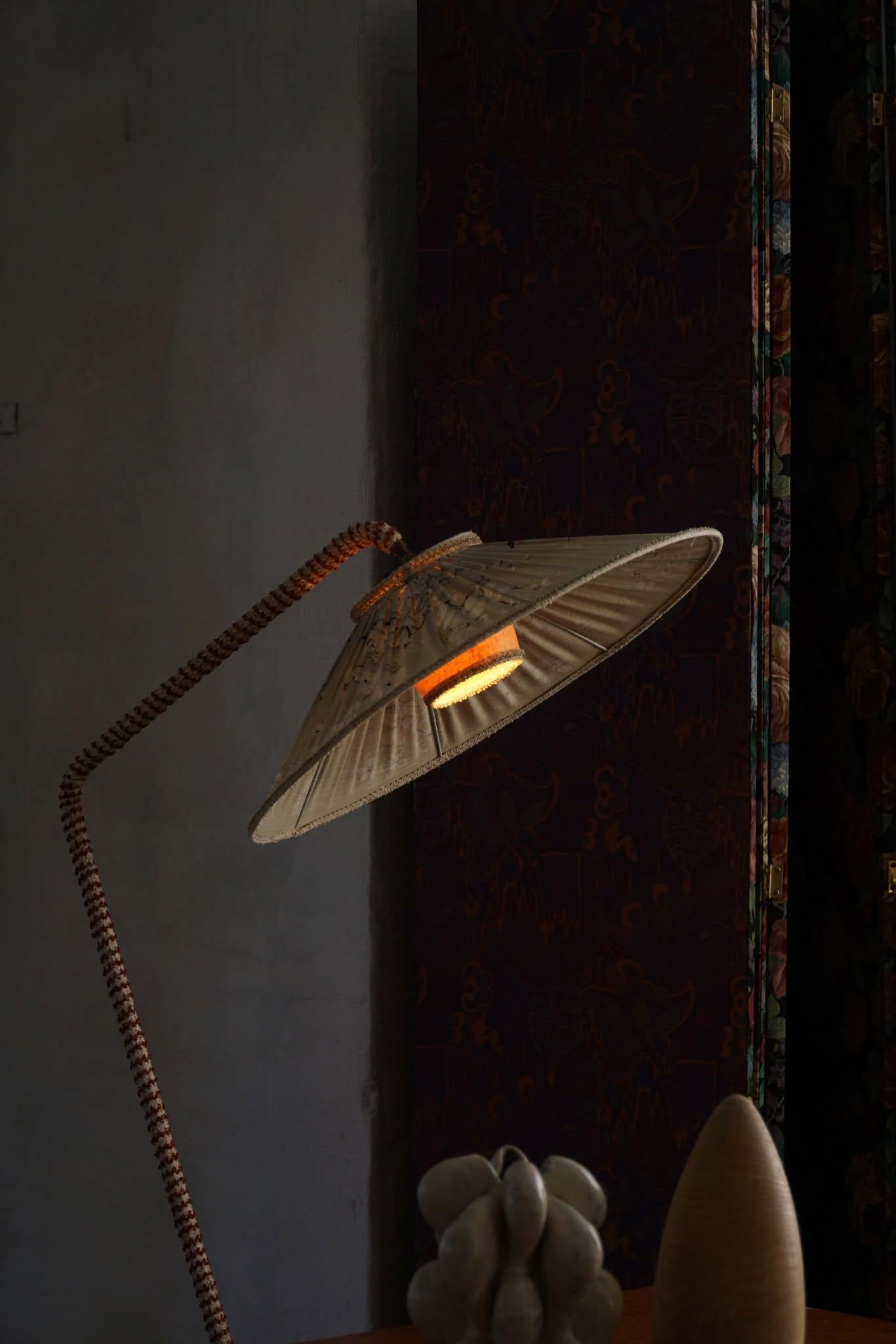 Swedish Mid Century Modern, A Sculptural Floor Lamp in Textile & Teak, 1950s 8