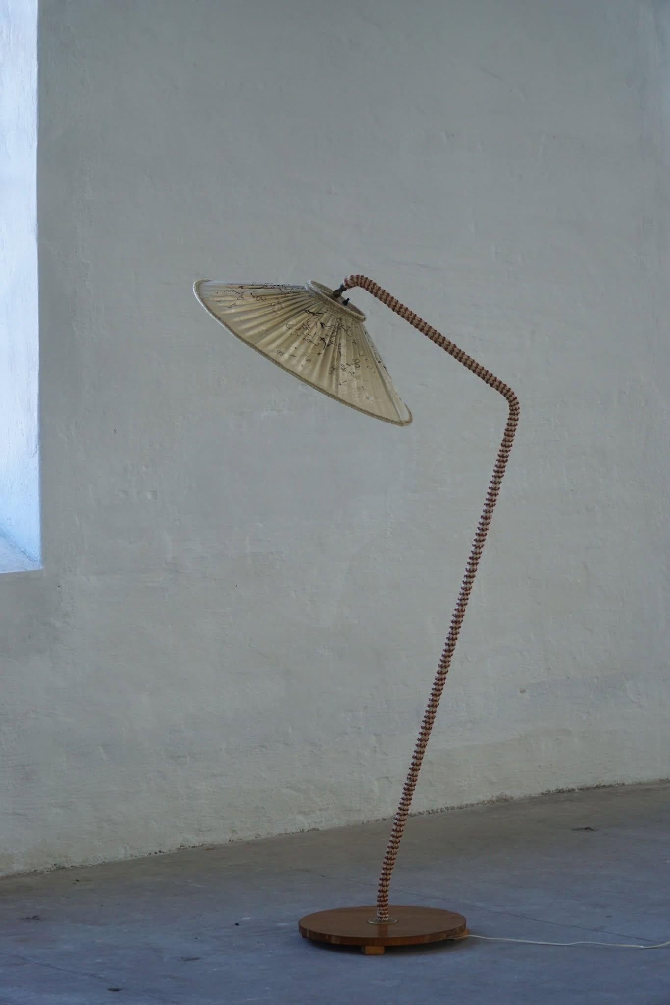 Swedish Mid Century Modern, A Sculptural Floor Lamp in Textile & Teak, 1950s 9