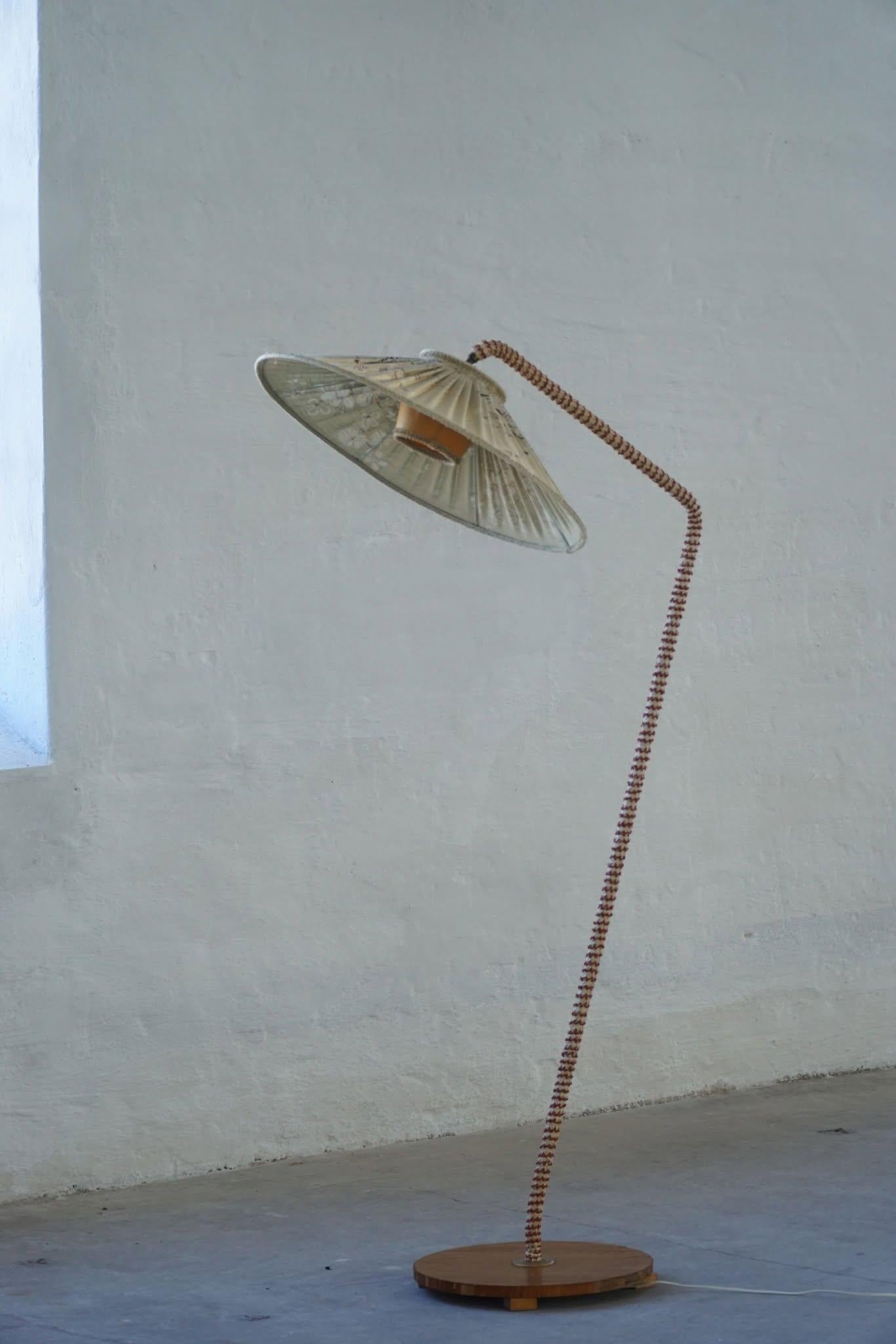 Mid-Century Modern Swedish Mid Century Modern, A Sculptural Floor Lamp in Textile & Teak, 1950s