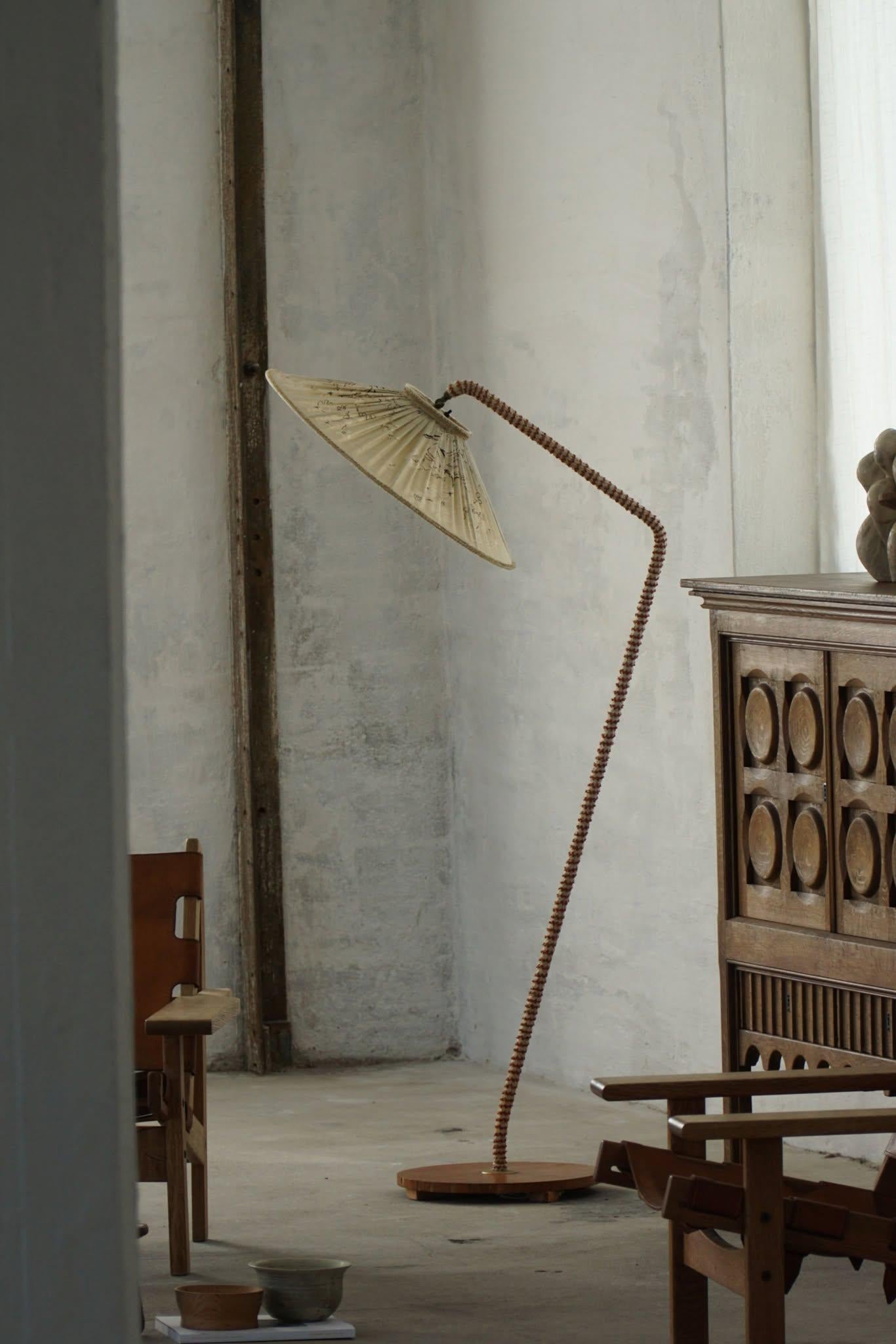 Swedish Mid Century Modern, A Sculptural Floor Lamp in Textile & Teak, 1950s 2