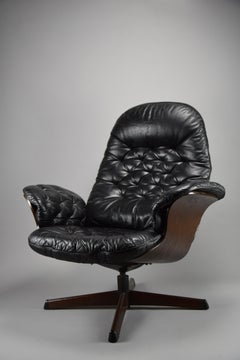 Swedish Mid-Century Modern Black Leather Lounge Chair