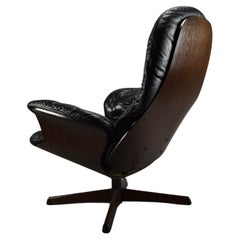 Swedish Mid-Century Modern Black Leather Lounge Chair