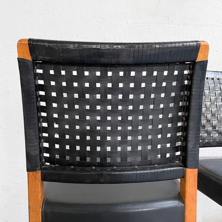 Swedish Mid-Century Modern Black Woven Leather Dining Chairs For Sale