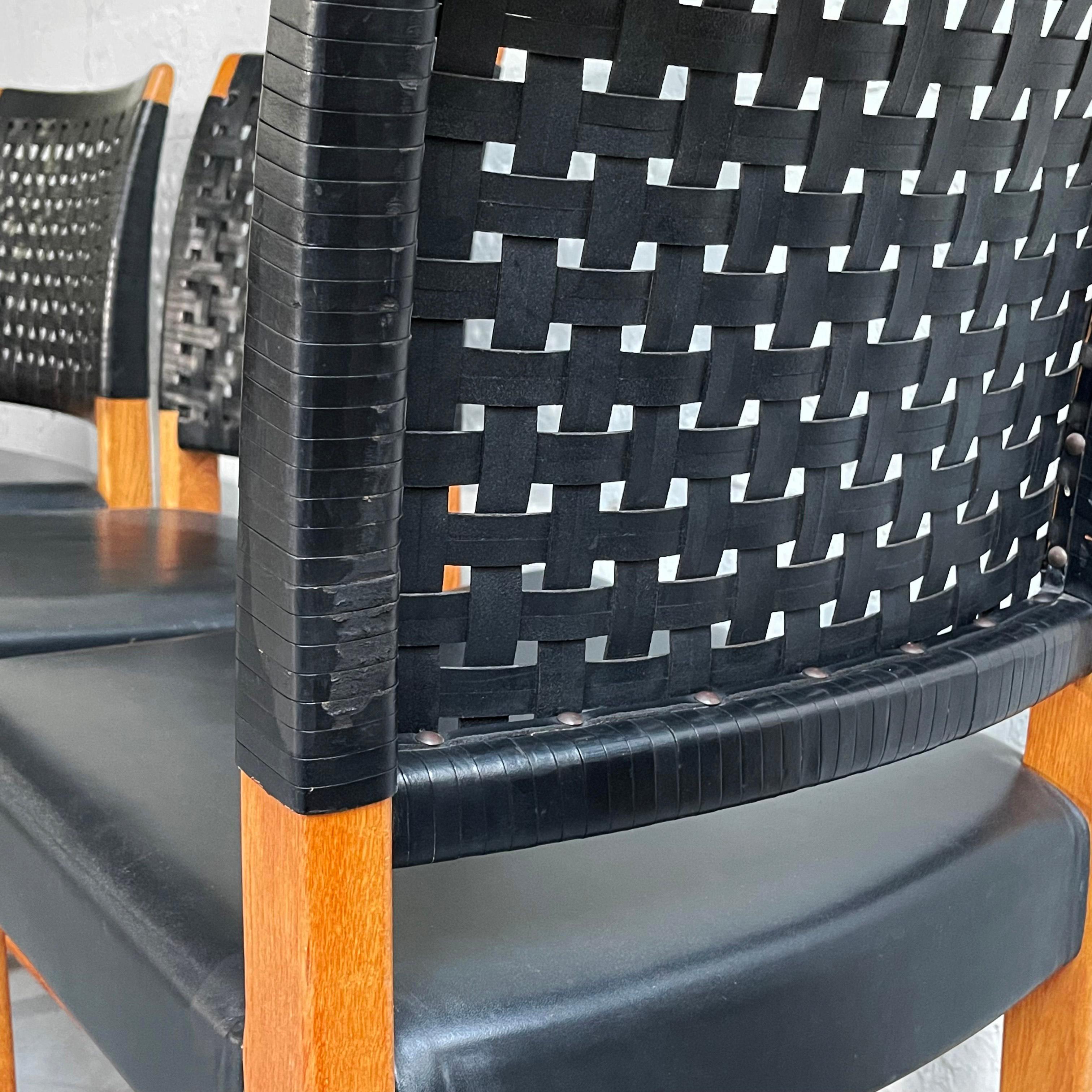 Swedish Mid-Century Modern Black Woven Leather Dining Chairs For Sale 4